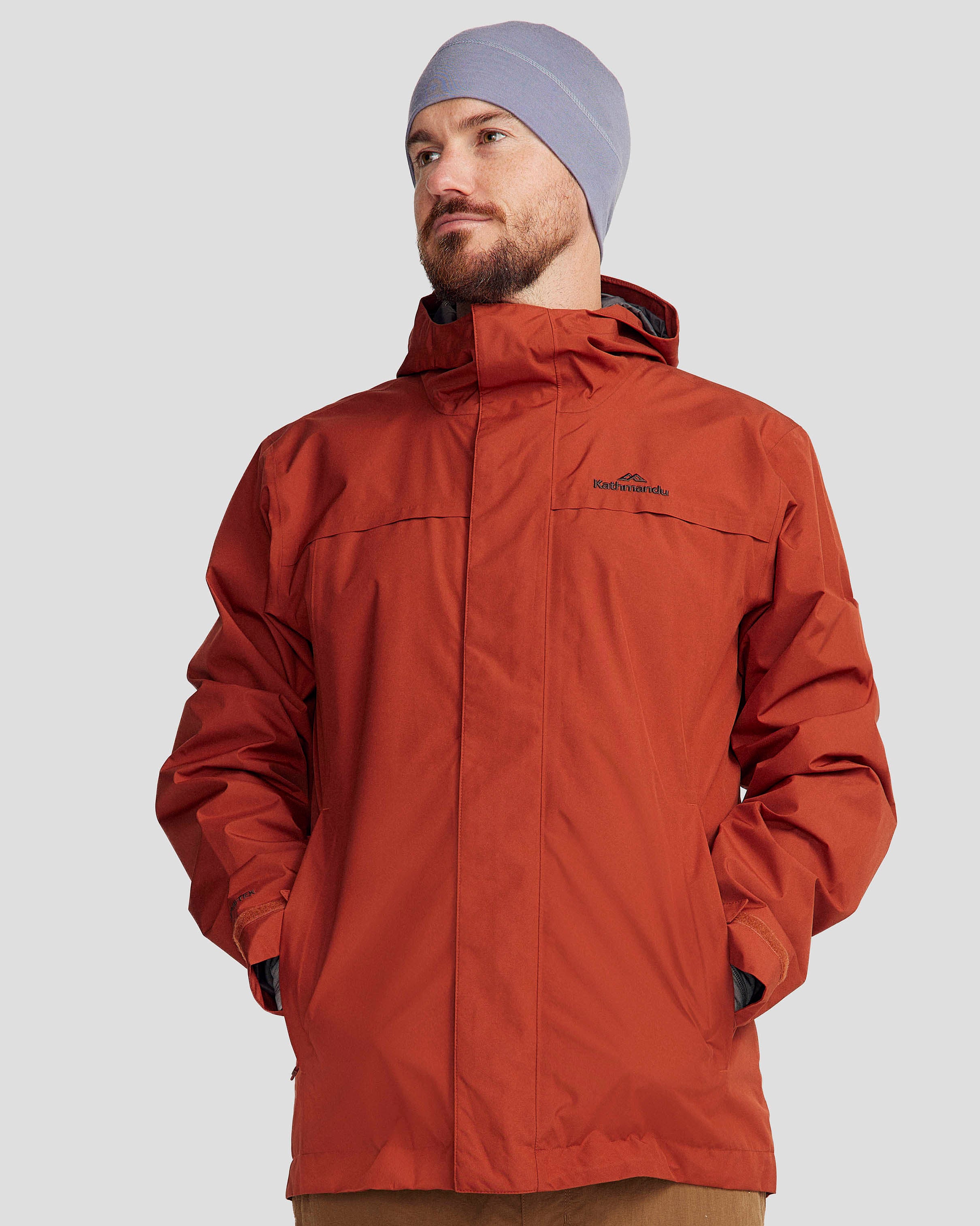 Men's Bealey 2L GORE-TEX® Waterproof Rain Jacket - Windproof Outdoor Shell with Adjustable Hood (Redwood) for Hiking, Camping & Travel