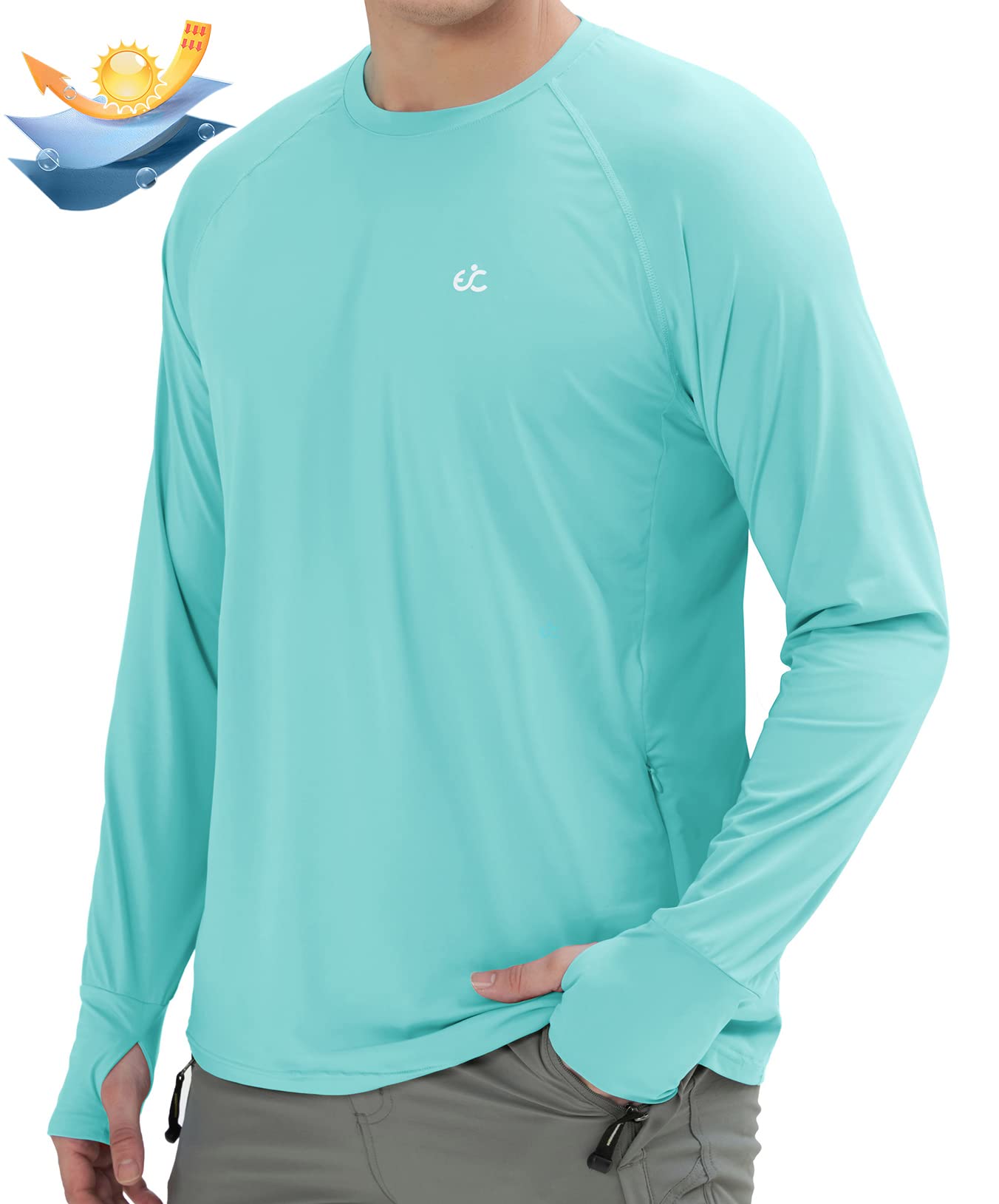 Ewedoos Men's UPF 50+ Long Sleeve Fishing Shirt - SPF Sun Protection Rash Guard Swim Shirt for Outdoor Activities, Beach, Boating & Water Sports