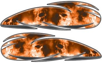 Custom Motorcycle Gas Tank Decals - Orange Skull Designs for Harley, Yamaha, Honda - High-Quality Vinyl Stickers for Bike Customization & Restoration Projects