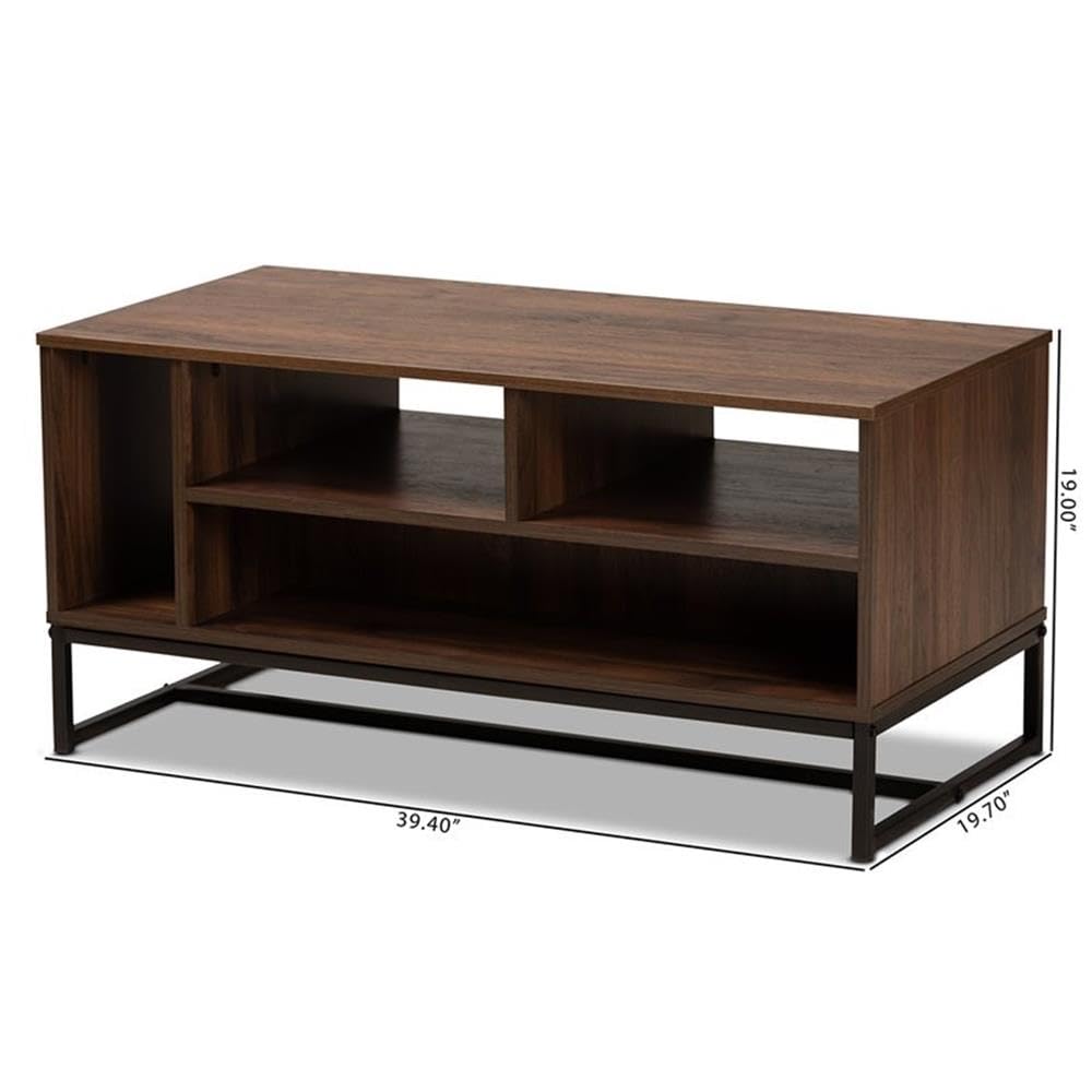 Modern Walnut Brown and Black Coffee Table - Mid-Century Style Living Room Furniture for Small Spaces - Perfect for Apartments, Condos & Cozy Home Decor