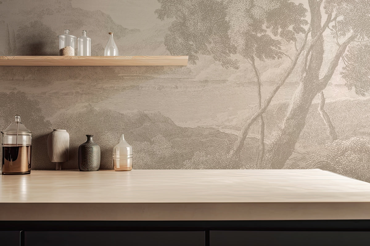 Premium Landscape Wallpaper with Engraved Design - Nature Scenes for Living Room & Bedroom Decor