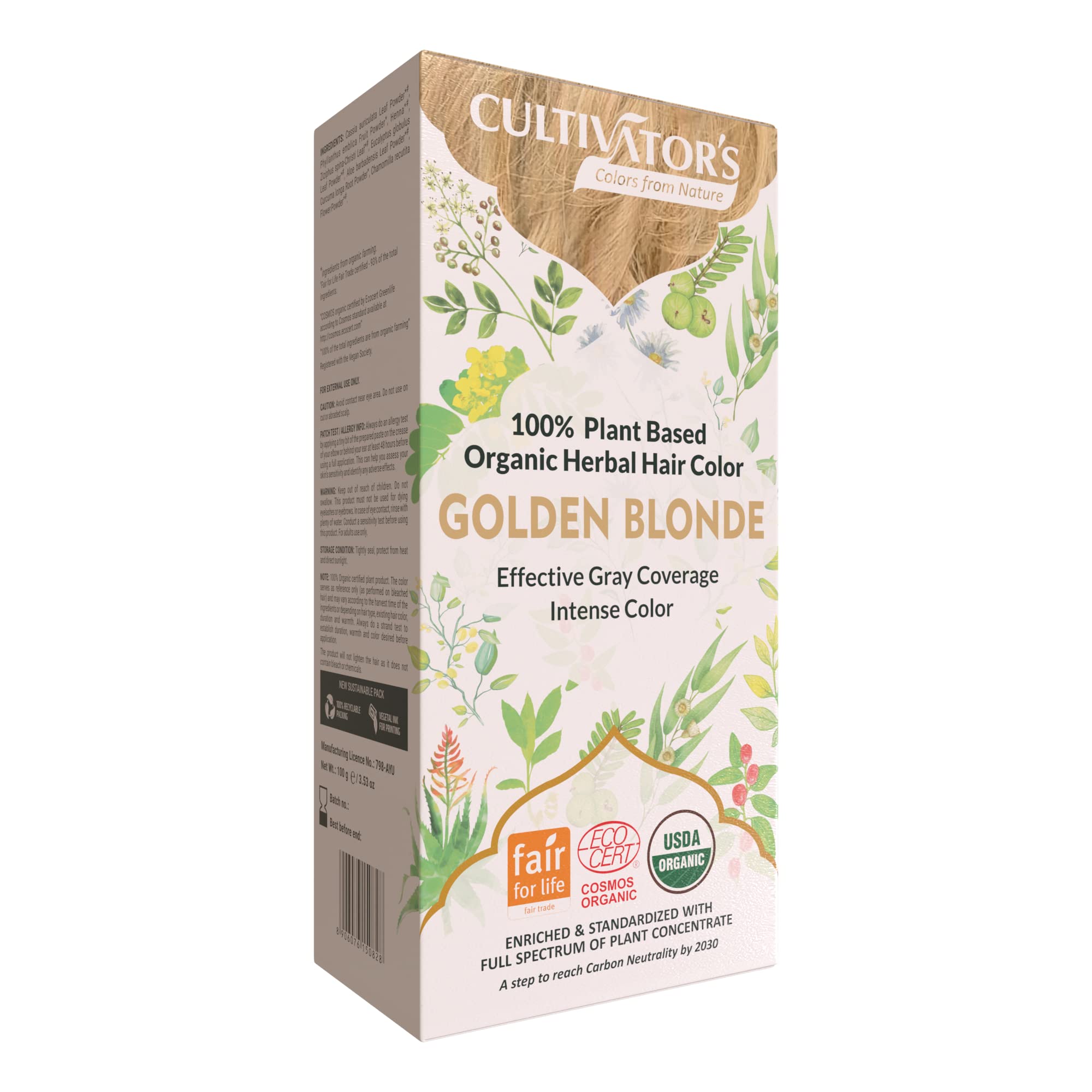 Organic Herbal Hair Dye Powder - 100g Golden Blonde, Natural & Chemical-Free Hair Color for Men & Women | Professional Unisex Hair & Beard Dye | Vegan, Cruelty-Free | Perfect for At-Home Salon Results & Touch-Ups