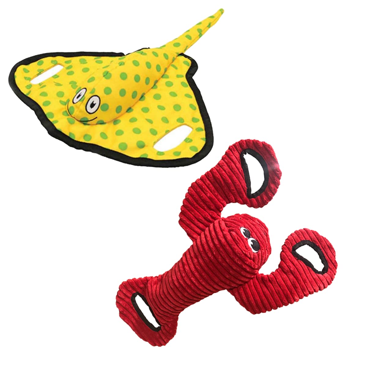 SmartPetLove Snuggle Puppy Tender-Tuffs Plush Dog Toys for Tug-of-War - Durable Yellow Stingray & Large Red Lobster Squeaky Marine Animal Chew Toys | Interactive Play for Puppies & Adult Dogs | Perfect for Training, Bonding & Indoor/Outdoor Playtime