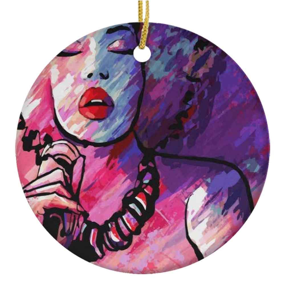 Hand-Painted African American Women Art Ceramic Christmas Ornaments - 2.85 Inch Floral Holiday Tree Decorations for Xmas, Kwanzaa & Winter Celebrations - Perfect for Home Decor, Gift Giving & Cultural Festivities