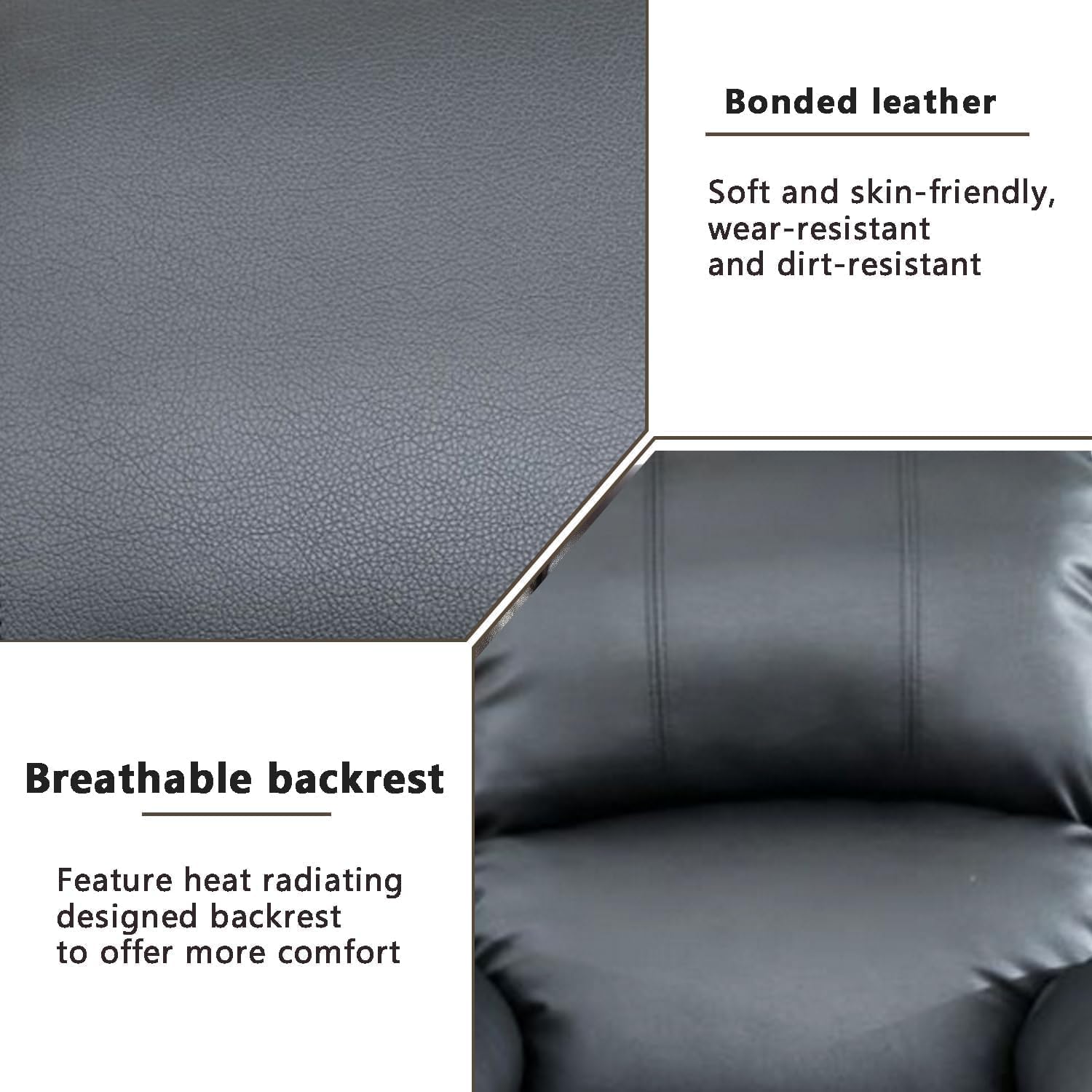 Premium Bonded Leather Reclining Sofa Set - 3 Piece Living Room Furniture (Loveseat & Recliners, Black) for Home Theater & Family Relaxation