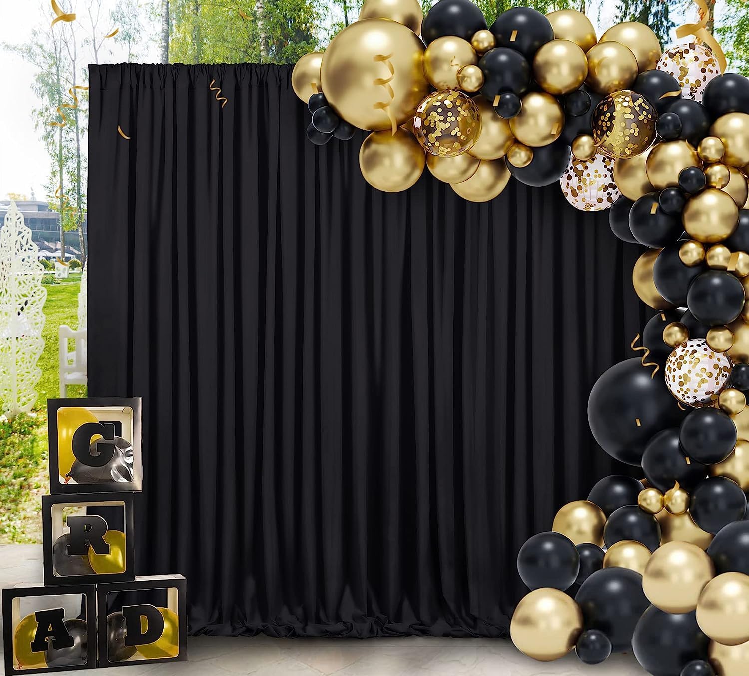 5ft x 10ft Black Backdrop Curtains for Parties - 2 Panels Thick Fabric Photo Backdrop Drape - Perfect for Birthday Decorations, Wedding Photography & Studio Backgrounds