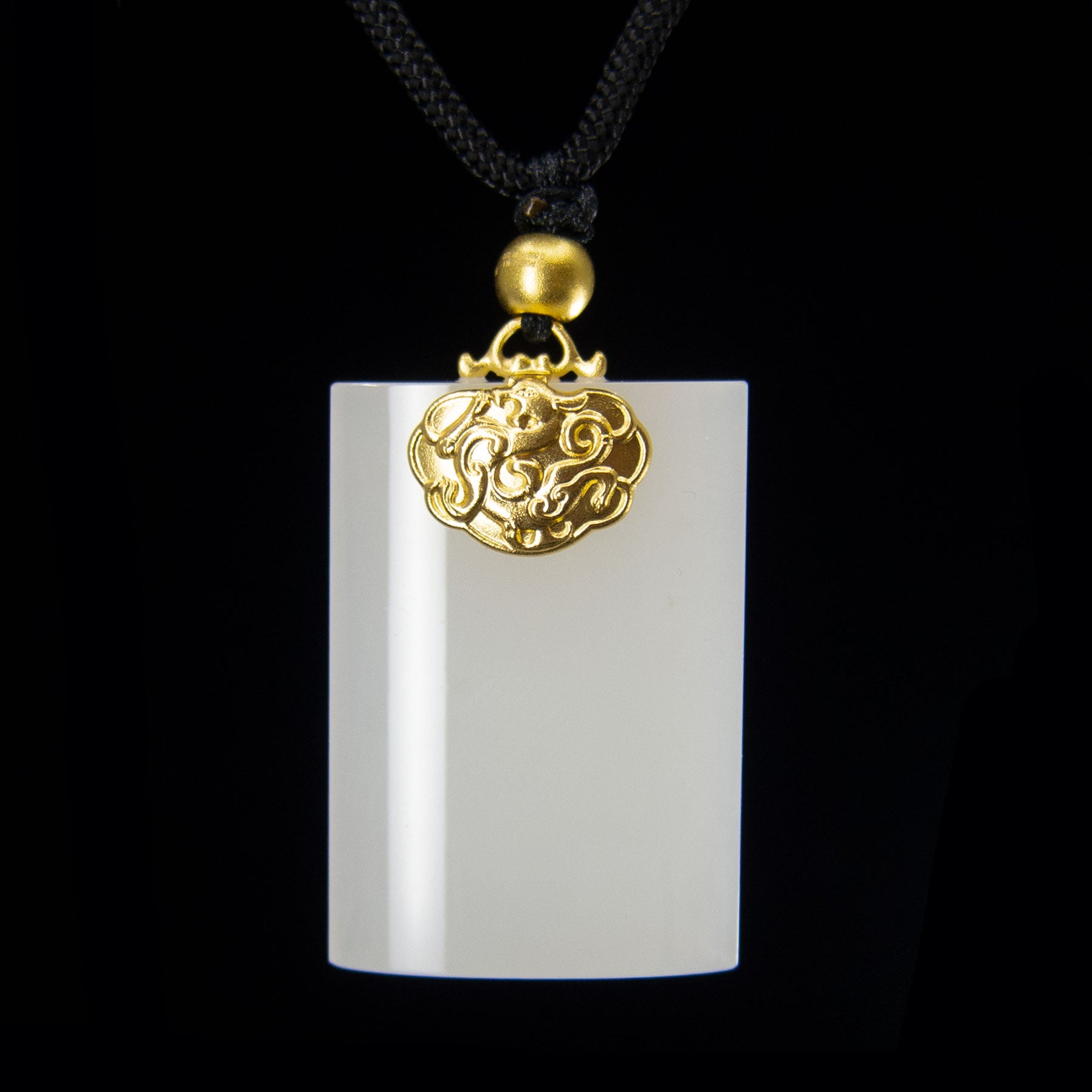 24K Gold Plated Nephrite Jade Dragon Pendant Necklace with Black Rope Chain - Perfect for Chinese New Year Gifts, Spiritual Protection & Fashion Jewelry