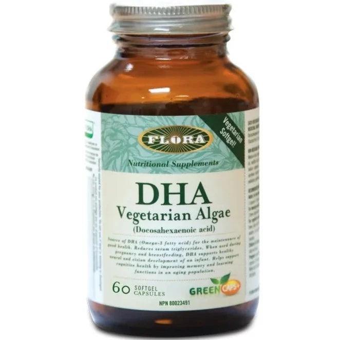 Premium Flora DHA Vegetarian Algae Oil Softgels - 60 Count | Plant-Based Omega 3 Supplement for Brain & Heart Health | Supports Memory, Focus & Cardiovascular Wellness (Ideal for Vegans, Pregnant Women & Students)
