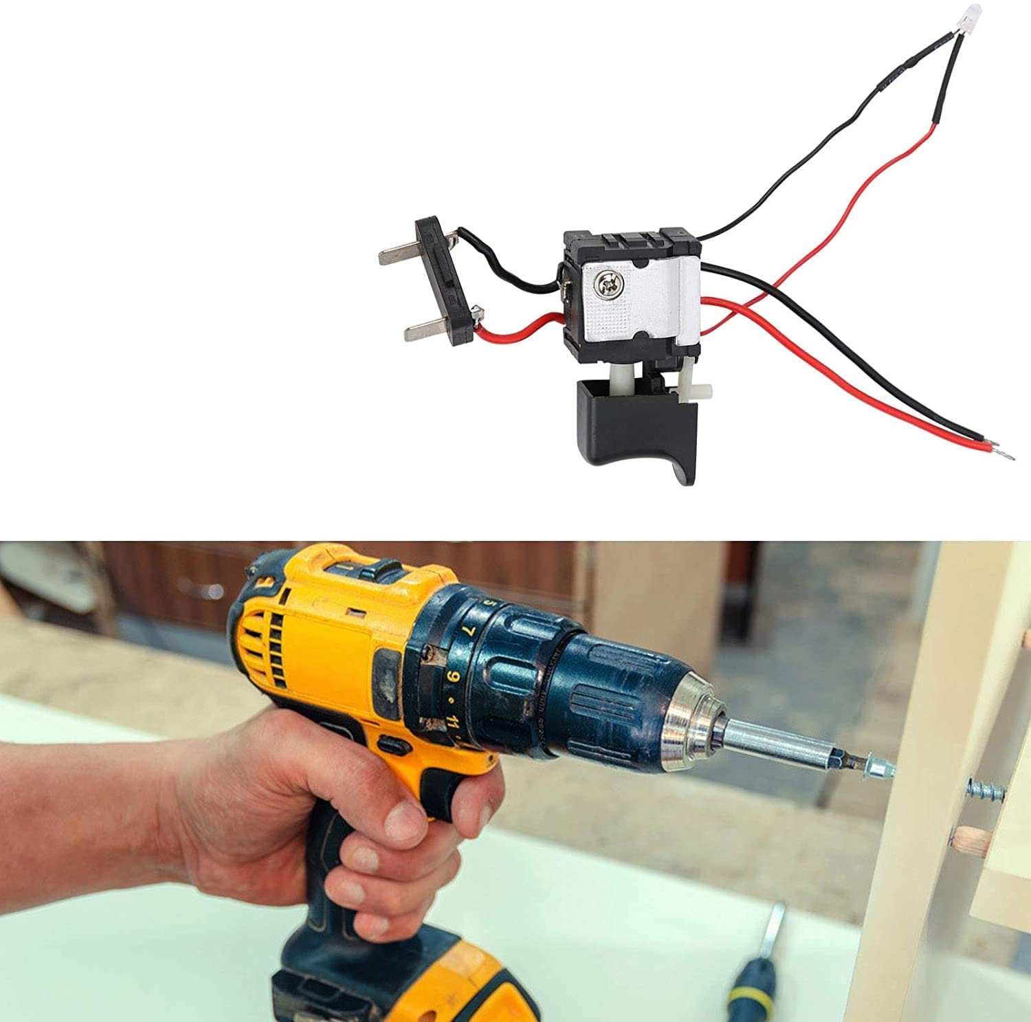 Fielect 12V Electric Drill Trigger Switch Replacement - Compatible with Lithium Battery Cordless Drills, Speed Control with LED Light - Perfect for DIY Home Repairs, Woodworking, and Professional Construction Projects