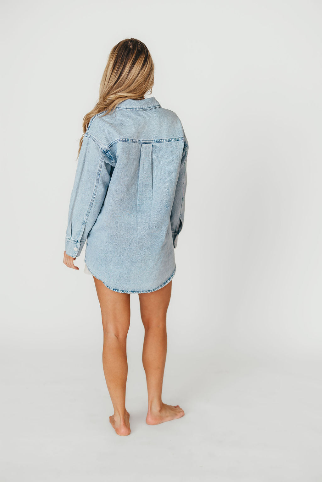 Meritt Longline Denim Jacket for Women - Light Wash Distressed Denim Coat | Casual Streetwear, Spring & Fall Layering Essential