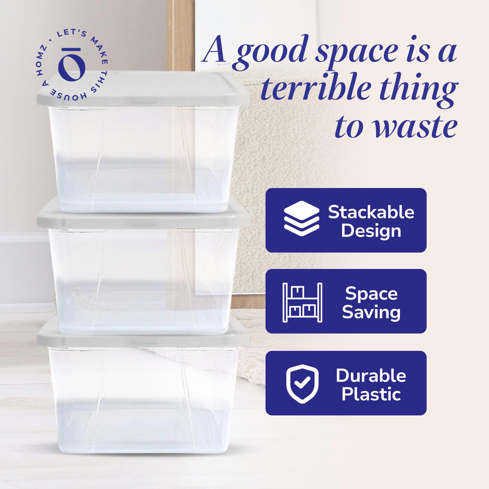 HOMZ 20-Pack 6Qt Clear Plastic Storage Bins with Lids - for Home & Office Organization