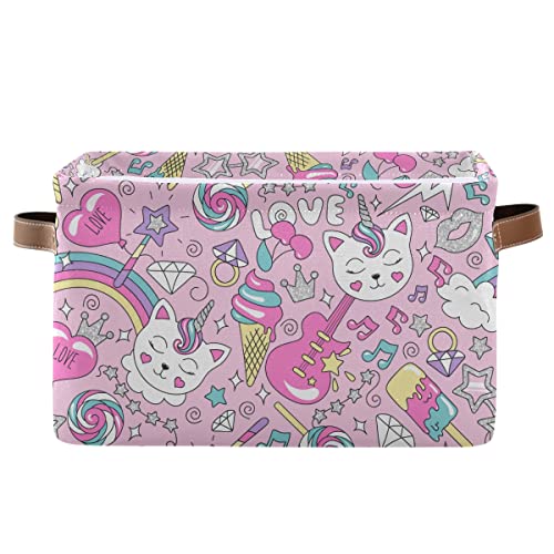 Cute Kitten Unicorn On Pink Background