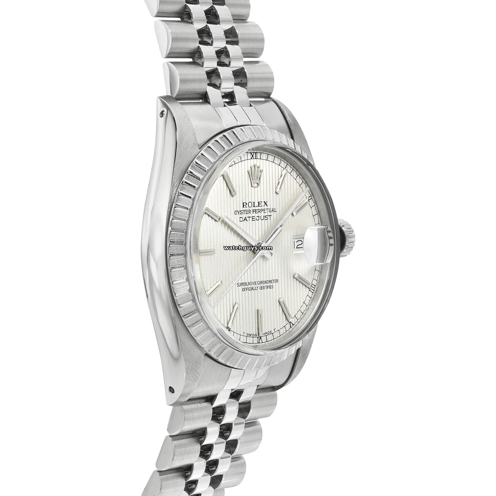 Authentic Rolex Datejust 16030 Men's Watch - Silver Tapestry Dial, Stainless Steel - Luxury Timepiece for Business & Formal Occasions