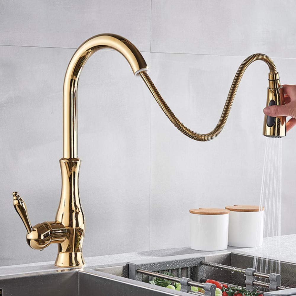 Gold Pull Out Kitchen Faucet - Single Lever Sprayer for Bathroom & Kitchen Sink