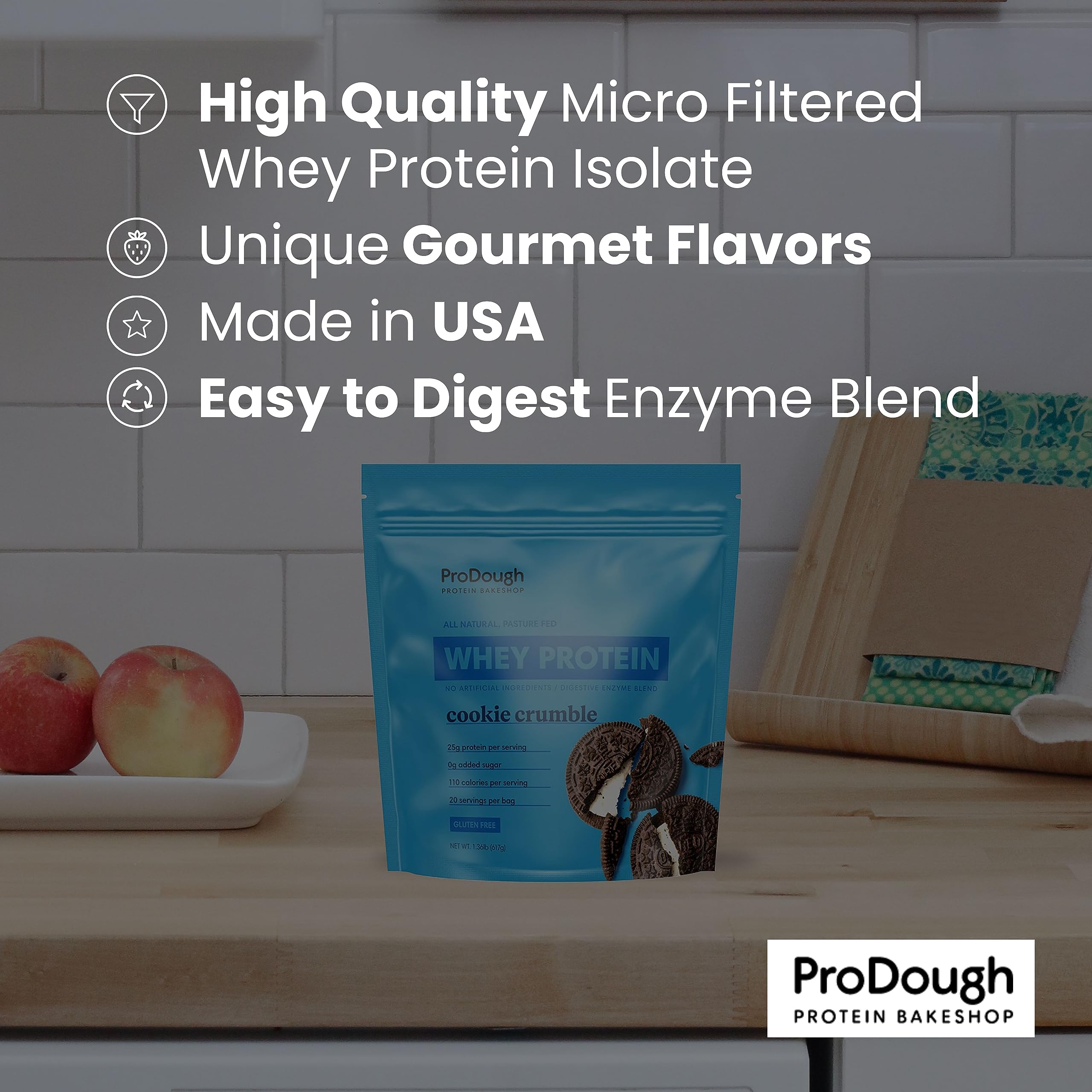 ProDough Gourmet Hydrolyzed Whey Protein Isolate Powder - 25g Protein per Serving, Easy Digest Enzyme Blend, Gluten Free, Keto Friendly, Natural Ingredients (Strawberry Shortcake Flavor) - Perfect for Post-Workout Recovery, Smoothies & Healthy Baking