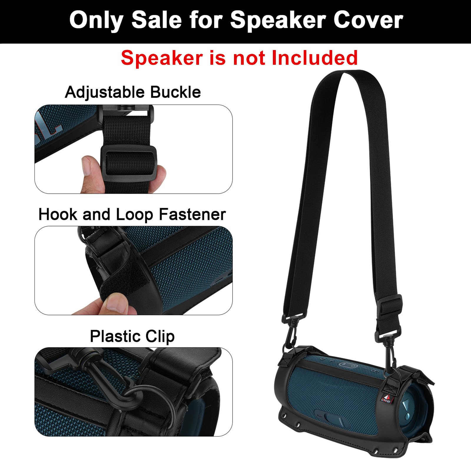 JBL Charge 4/Charge 5 Speaker Case - Waterproof EVA Travel Carrying Bag with Adjustable Shoulder Strap - Protective Cover for Outdoor, Beach, Camping & Travel (Black)