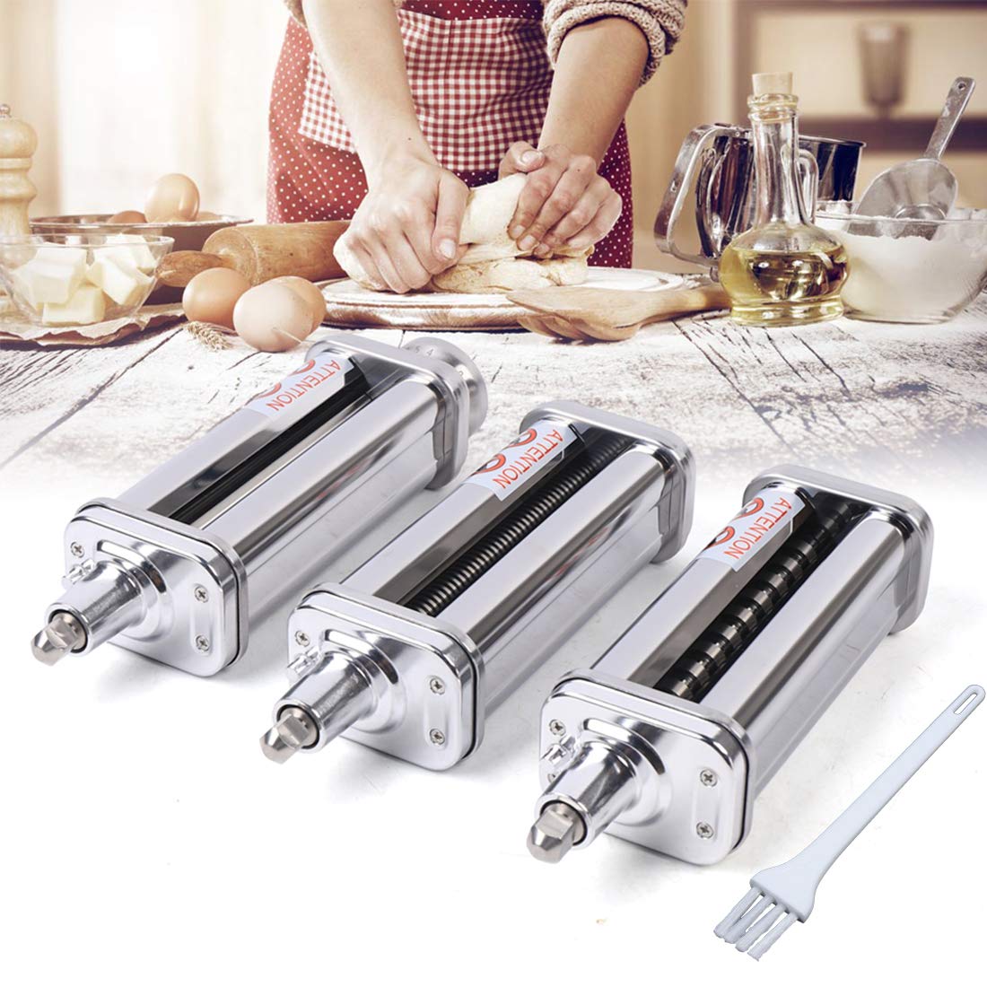 Gdrasuya10 3-Piece Pasta Maker Attachment Set - KitchenAid Stand Mixer Compatible Pasta Sheet Roller & Spaghetti/Fettuccine Cutter with Cleaning Brush | Perfect for Homemade Italian Pasta, Fresh Noodle Making & Family Cooking