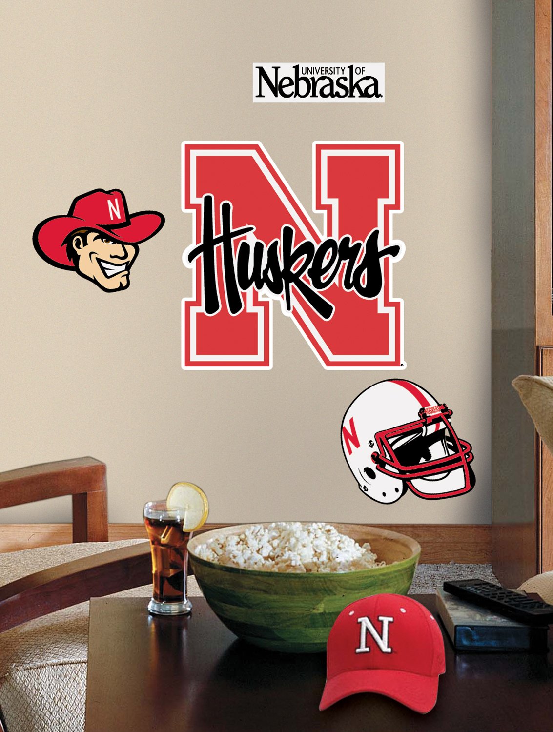 University of Nebraska Huskers Giant Peel and Stick Wall Decals - Removable College Dorm Room Decor for Bedroom, Game Room & Fan Cave - Officially Licensed NCAA Wall Stickers
