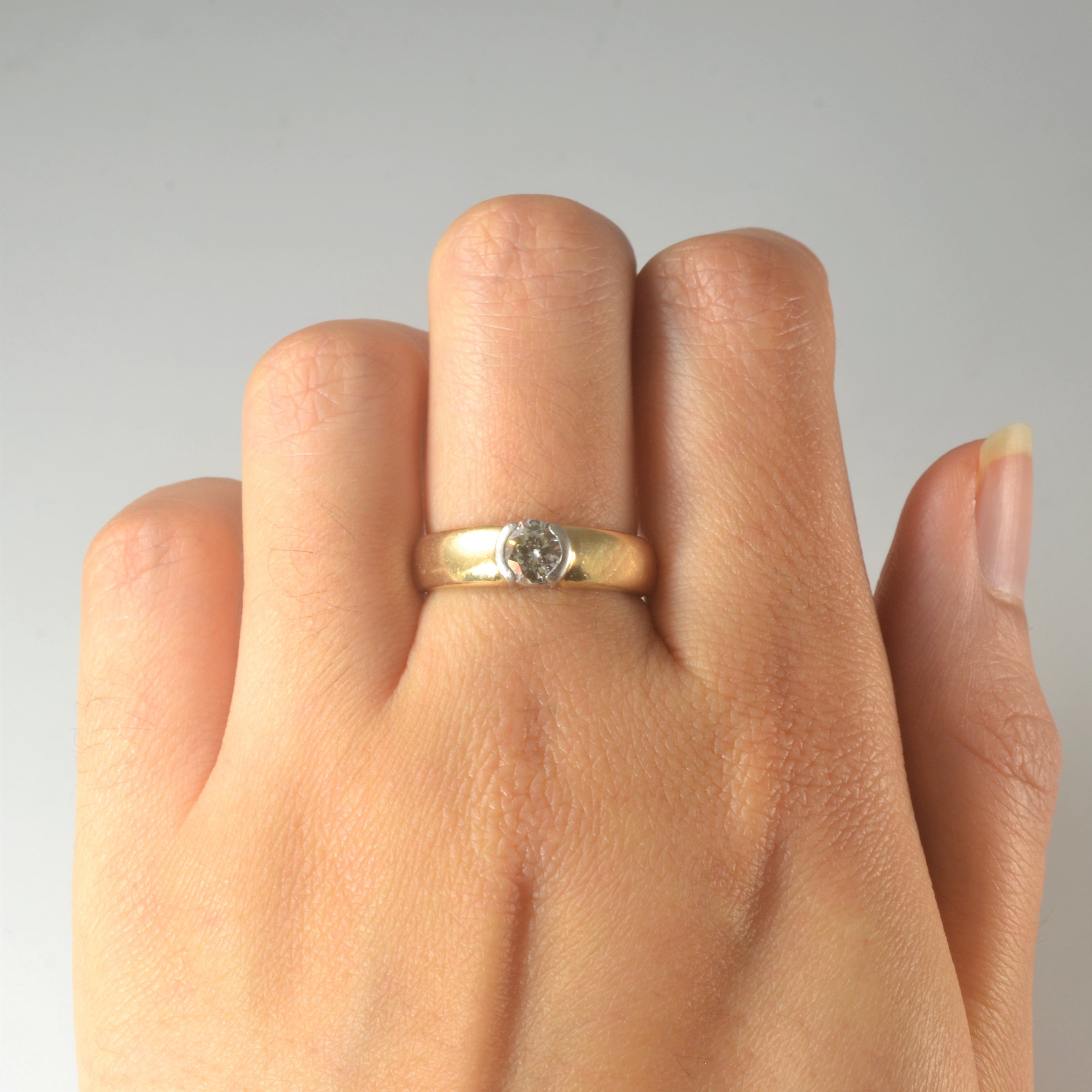 18K Gold Semi Bezel Set Diamond Ring - 0.57ct Round Brilliant Cut, Size 7 | Elegant Engagement & Wedding Band for Women | Perfect Gift for Anniversary, Proposal or Special Occasion
