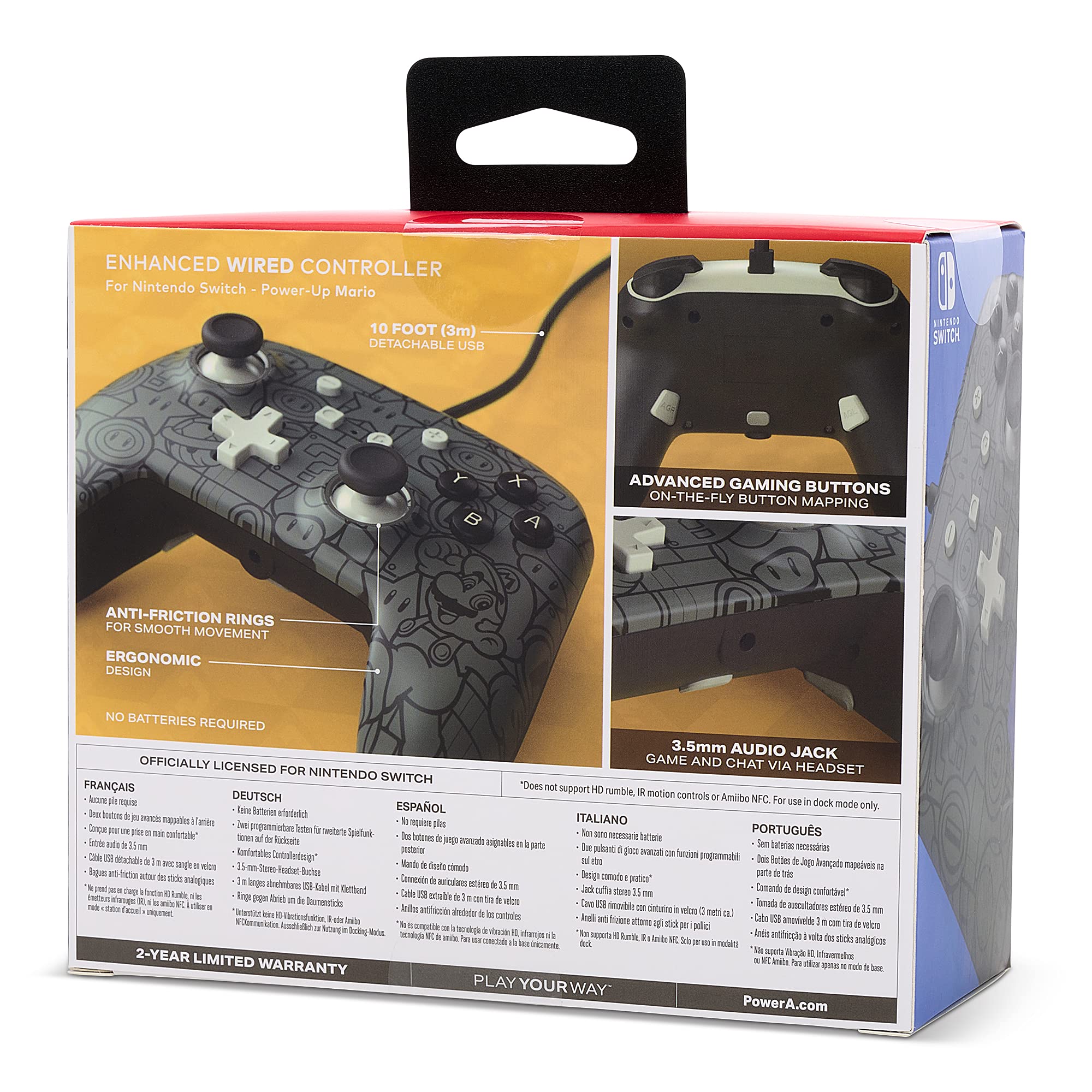 PowerA Enhanced Wired Controller for Nintendo Switch, Switch OLED & Switch Lite - Officially Licensed Mario Edition - Perfect for Gaming, Multiplayer & Family Entertainment