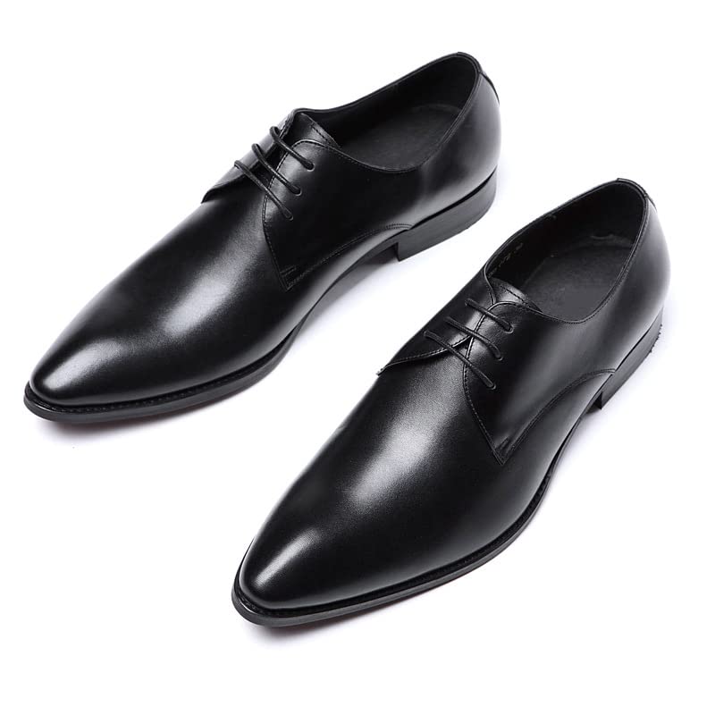 Men's Genuine Leather Oxford Dress Shoes - Formal Business Lace Up Shoes for Wedding & Office - Black Classic Style (Size 38 EU) - Perfect for Business Meetings, Weddings & Special Occasions