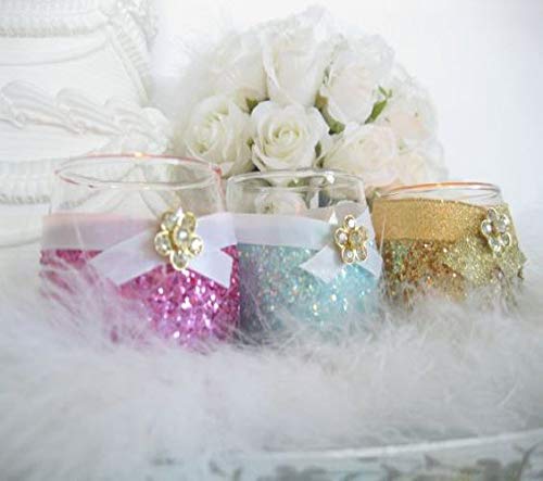 6 Hot Pink Fuchsia Glitter Candle Holders - Elegant Wedding Favors, Bridal & Baby Shower Centerpiece Decorations, Quinceanera Party Supplies - Perfect for Romantic Dinners, Table Settings and Special Occasions