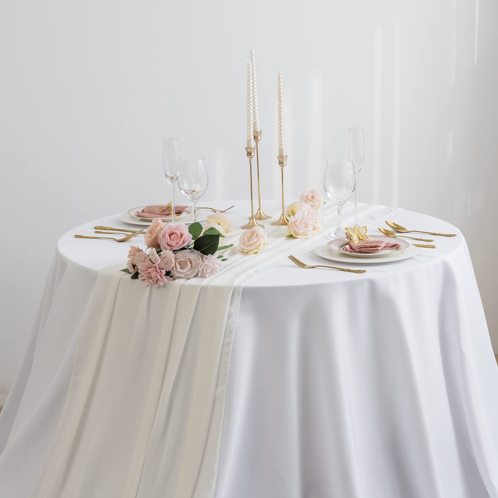 1Pack AILITI Chiffon Table Runner 29x120 Inches - Elegant Ivory Gauze Table Decor for Wedding, Bridal Shower, Baby Shower & Birthday Party - Perfect for Romantic Cake Tables and Rustic Sheer Decorations