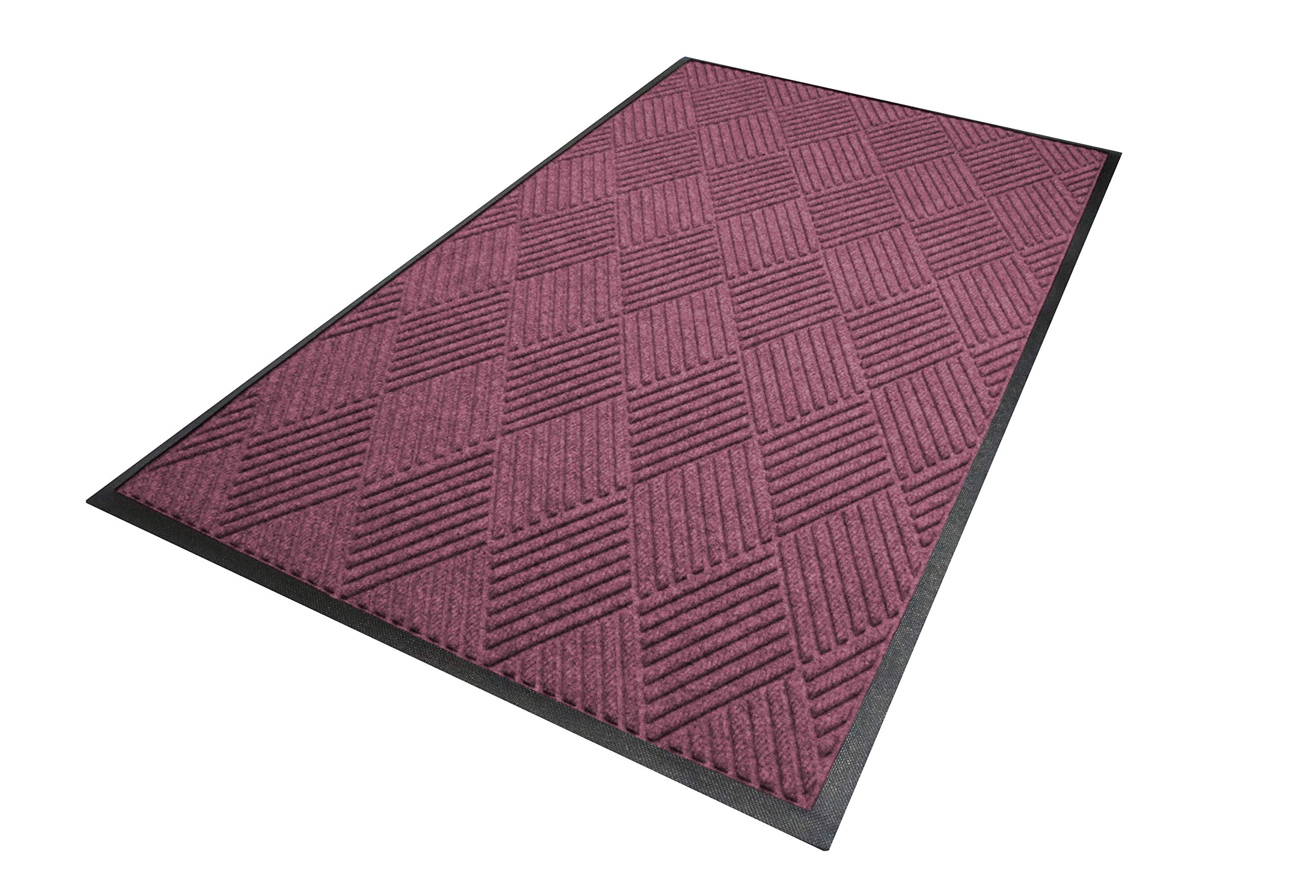 Premium M+A Matting WaterHog Diamond Commercial-Grade Doormat - Heavy Duty Indoor/Outdoor Entrance Mat with Rubber Border, Quick Drying & Stain Resistant - Bordeaux Red 3'x5' - Perfect for High Traffic Areas, Offices, Schools & Home Entryways