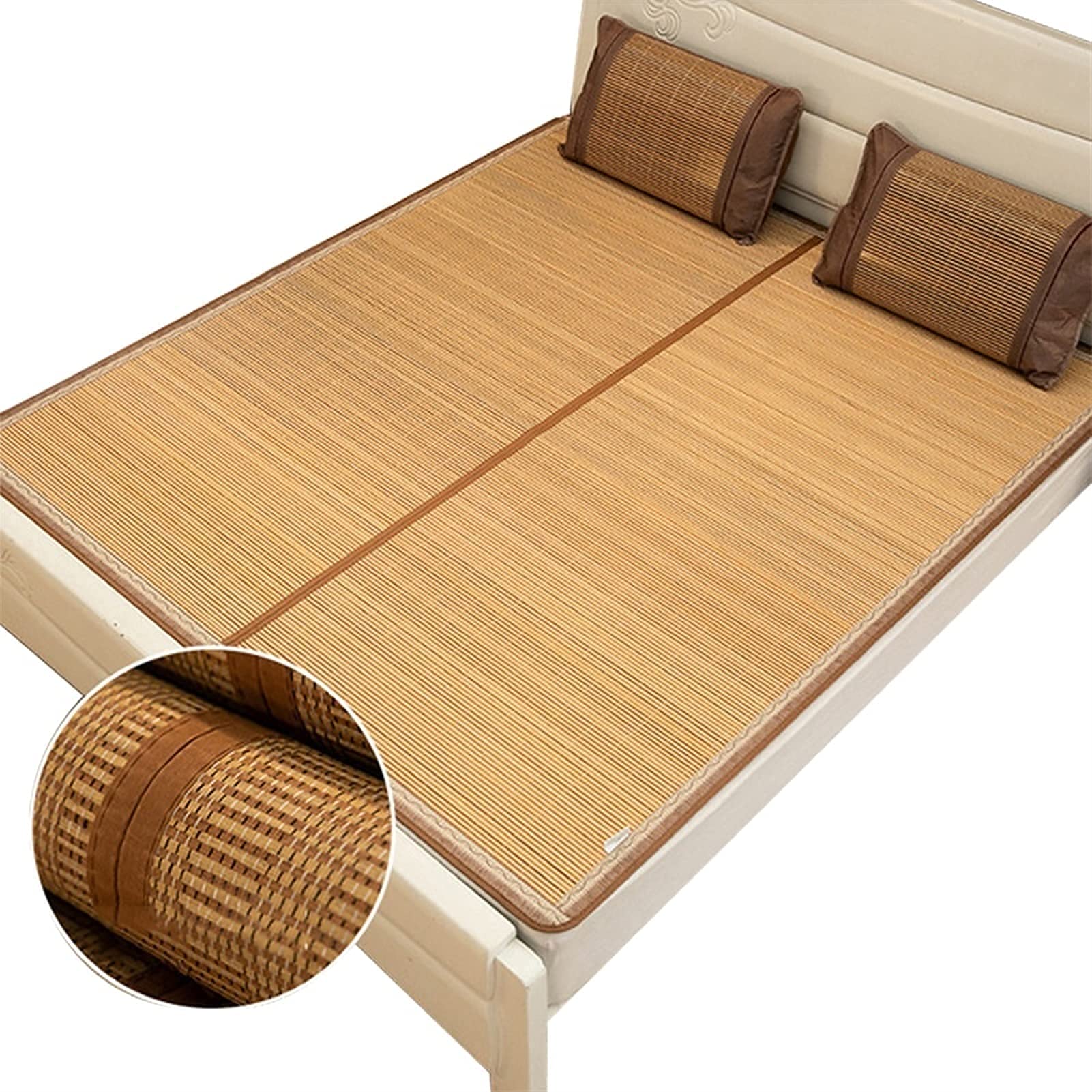 Bamboo Cooling Bed Mat - 3-Piece Set with Double-Sided Summer Sleeping Mat & Pillow Shams for King/Queen Size | Breathable Air Conditioning Topper for Hot Sleepers | Perfect for Bedroom, Guest Room & Summer Nights