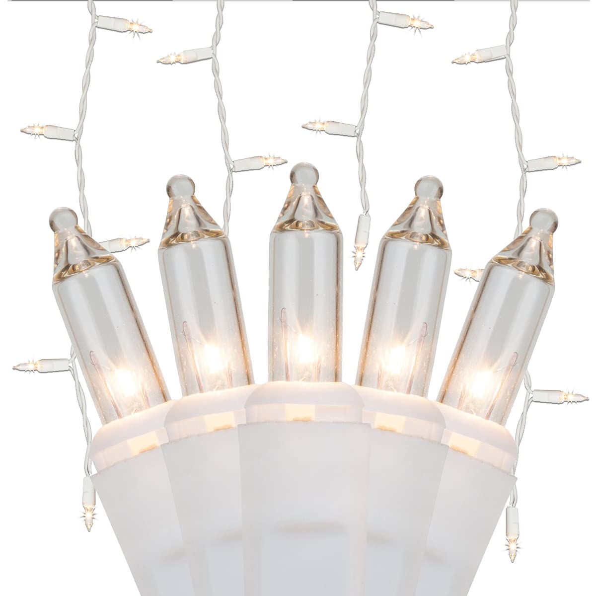 8.5 ft 150 Clear Twinkle Icicle Lights on White Wire - Outdoor Christmas Lights, Wedding Decorations, Mini Incandescent String Lights for Holiday, Party, Garden, and Patio Decor