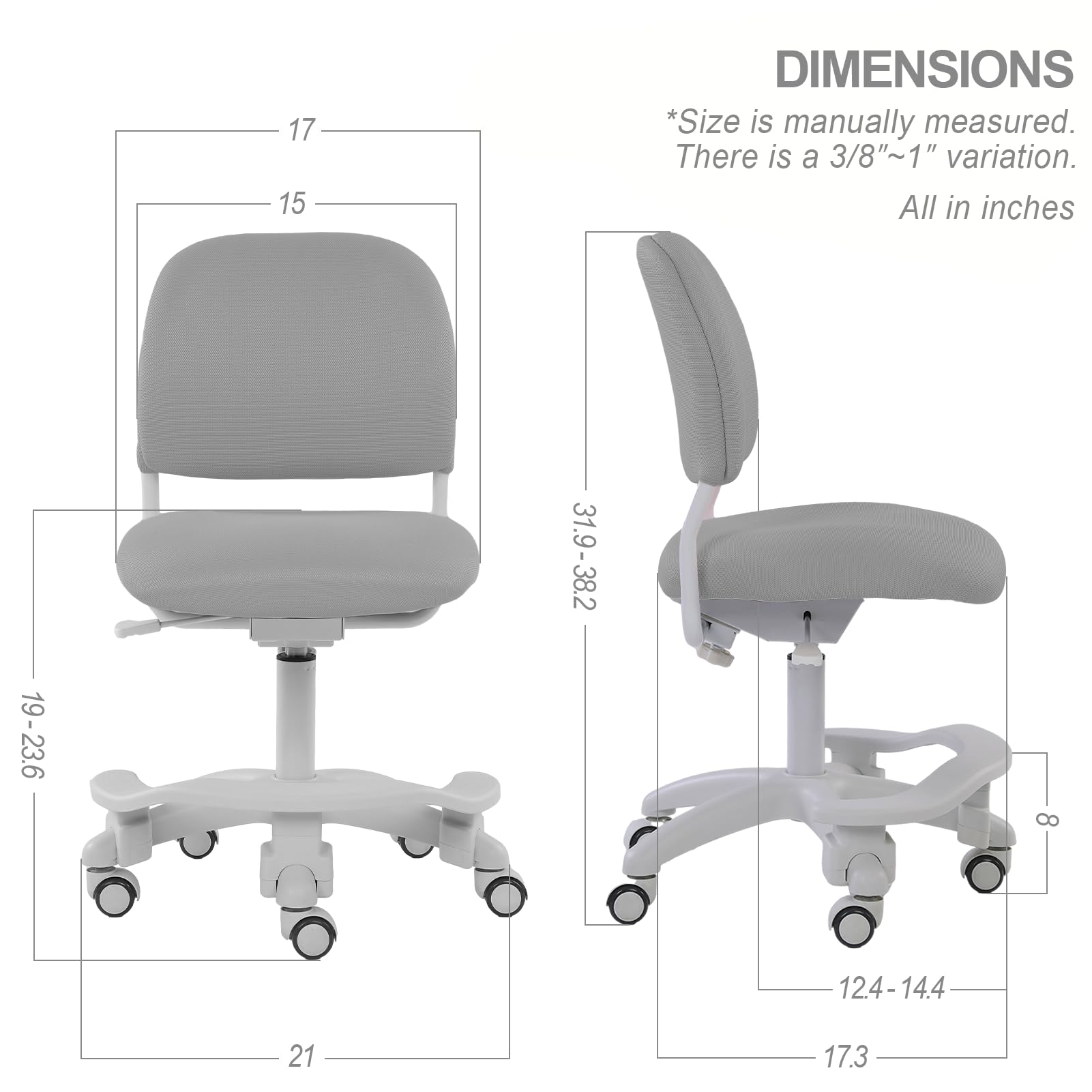 Ergonomic Kids Desk Chair - Adjustable Height & Seat Depth with Detachable Footrest & Lumbar Support - Grey Study Chair for Children's Bedroom, Homeschool & Online Learning (Includes Chair Slipcovers)