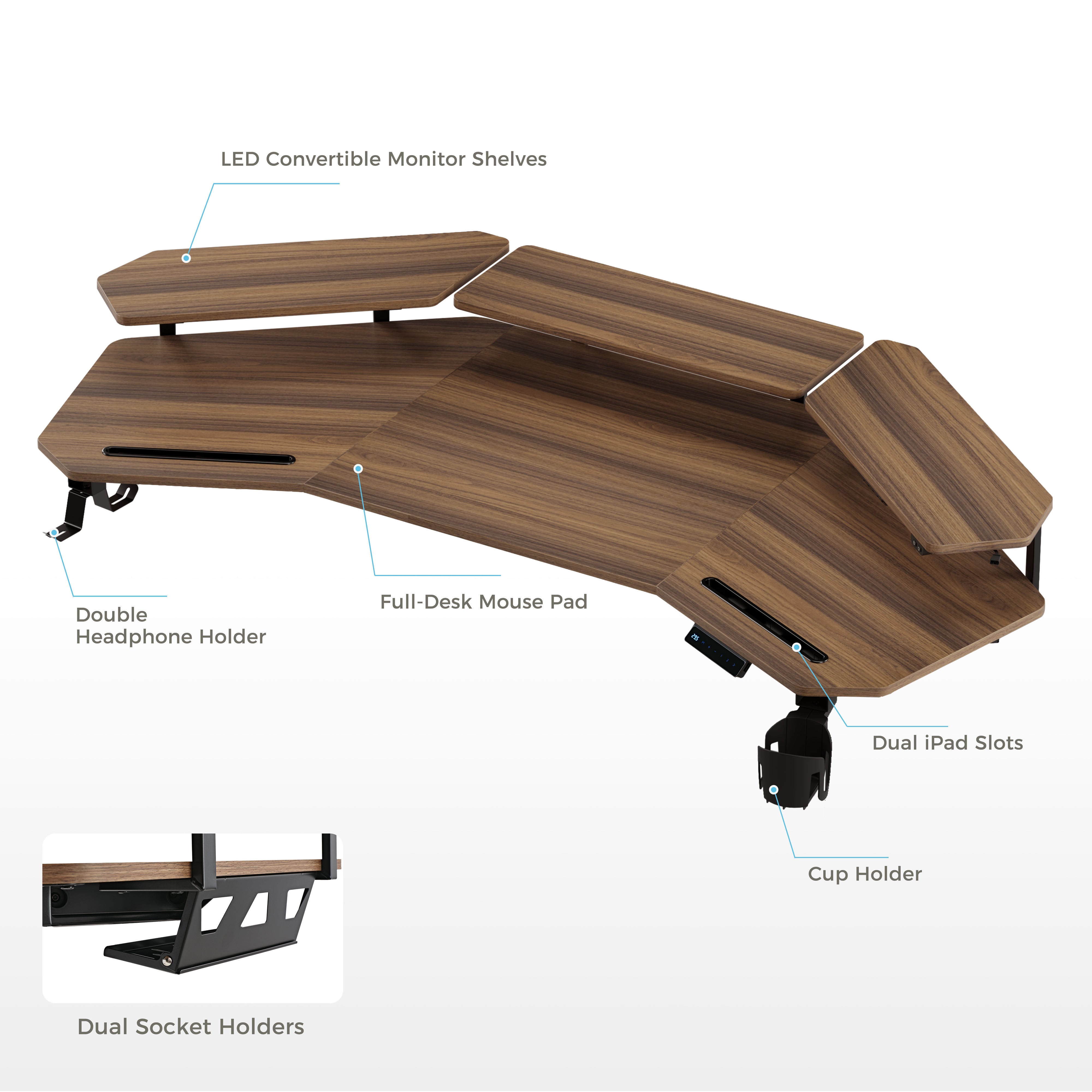 Aero Pro Wing Shaped Adjustable Standing Desk - 63x23 Inches Ergonomic Home Office Workstation for Productivity & Back Pain Relief