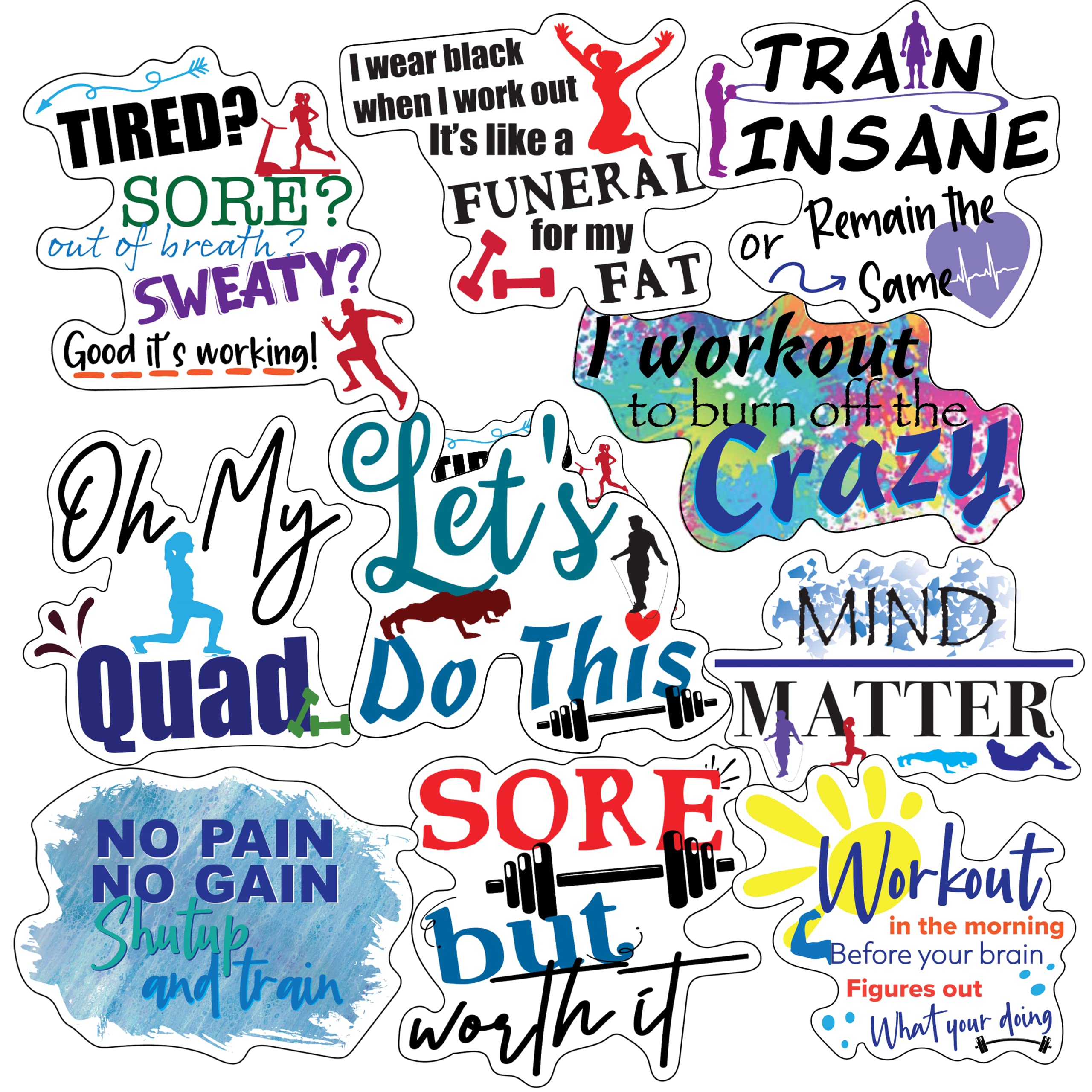 Funny Motivational Workout Stickers - Waterproof Vinyl Decals for Water Bottles, Laptops & Scrapbooks - Perfect for Gym, Fitness & Workout Motivation