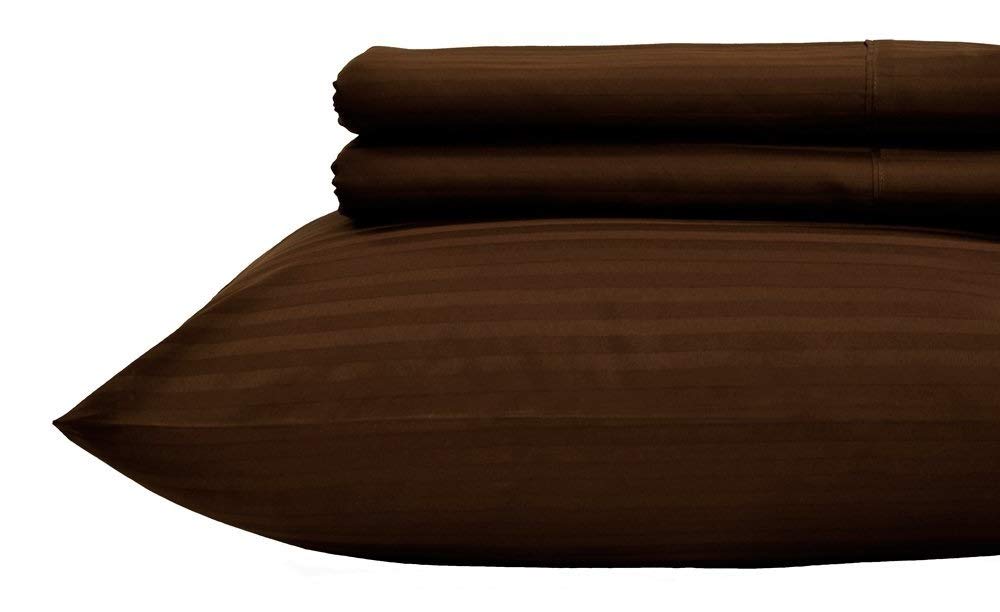 Split King Sheets for Adjustable Beds - 100% Cotton 5-Piece Deep Pocket Sheet Set with Chocolate Stripe Design - Perfect for Adjustable Mattresses & Sleep Comfort - Ideal for Master Bedrooms, Guest Rooms & Luxury Hotels
