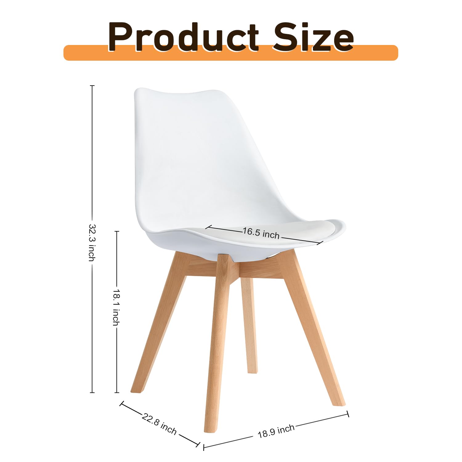 Mid Century Modern Dining Chairs Set of 4 - Soft Padded Kitchen & Dining Room Chairs with Wooden Legs - White Upholstered Chairs for Home, Office, Restaurant & Cafe Decor