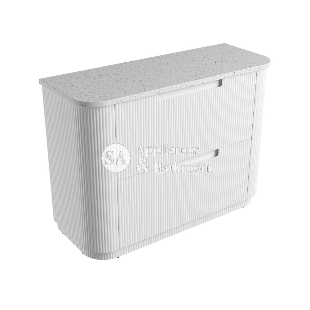 Aulic 1200mm Curved Floor Standing Bathroom Vanity with Solid Surface Countertop - Snow White Top (CA57 1200 ST46FT) | Modern Bathroom Storage Solution for Small Spaces