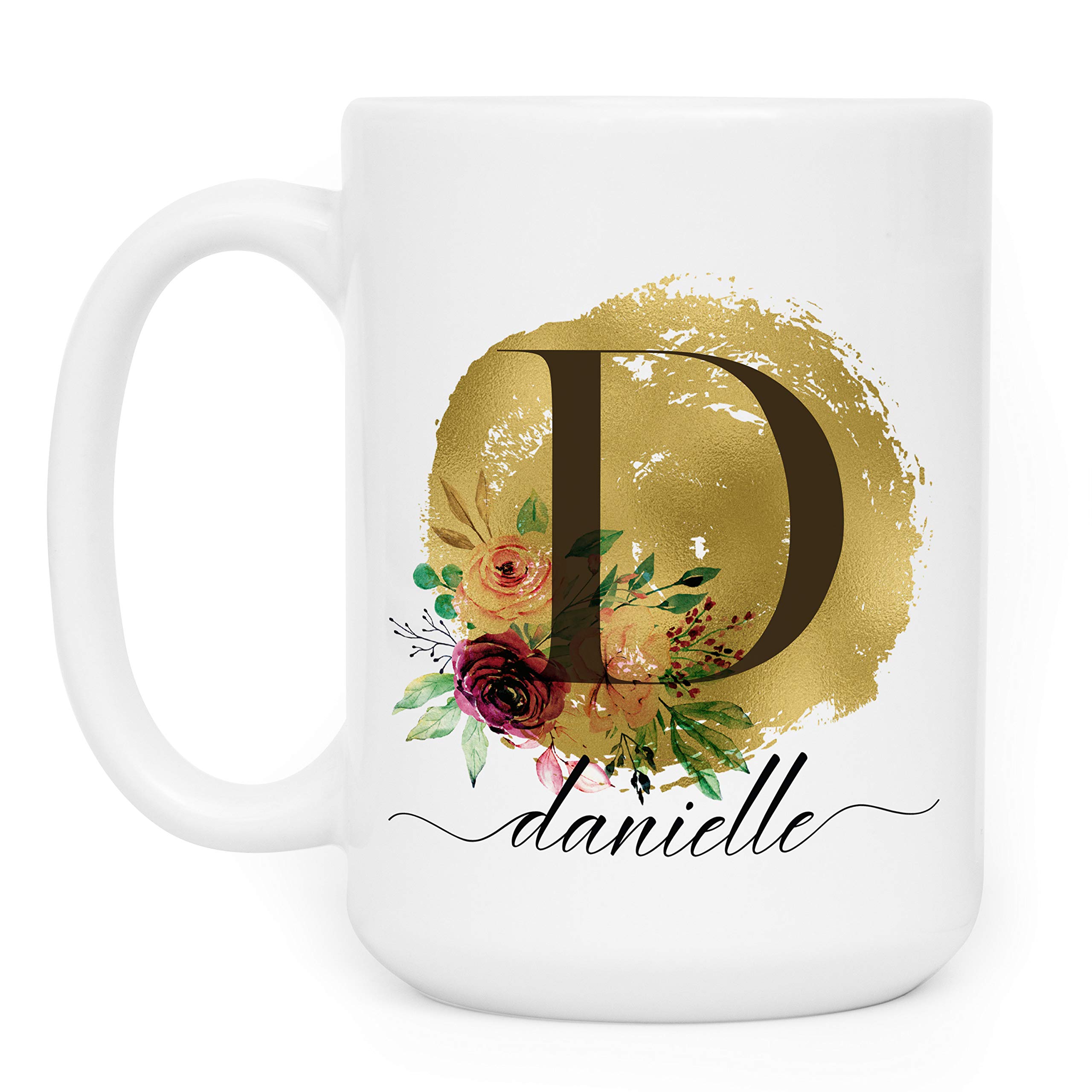 Personalized 15oz Ceramic Coffee Mug for Women - Custom Name & Initial Cup in 9 Colors - Unique Mother's Day Gift, Bridesmaid Present, Grandma Gift Idea - Perfect for Home, Office & Special Occasions