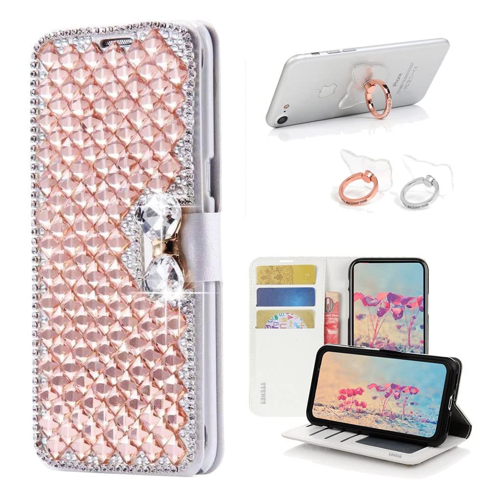 STENES Bling Wallet Case for Samsung Galaxy S9 - 3D Handmade Lattice Bowknot Leather Cover with Ring Stand Holder [2 Pack] - Champagne Gold - Perfect for Parties, Weddings & Everyday Use