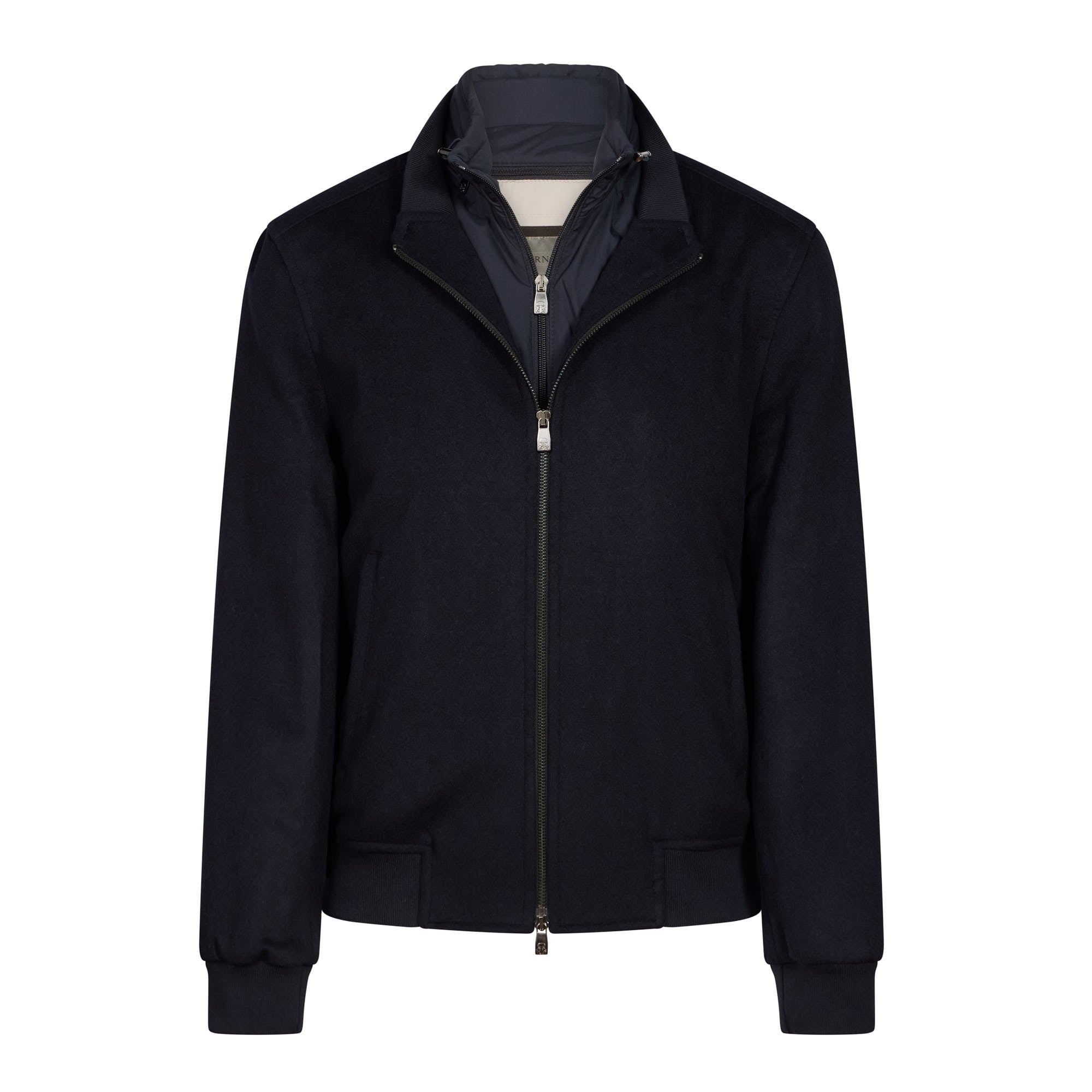 Premium Men's Wool Bomber Jacket by CORNELIANI - Navy Blue Classic Fit for Business Casual & Winter Wear