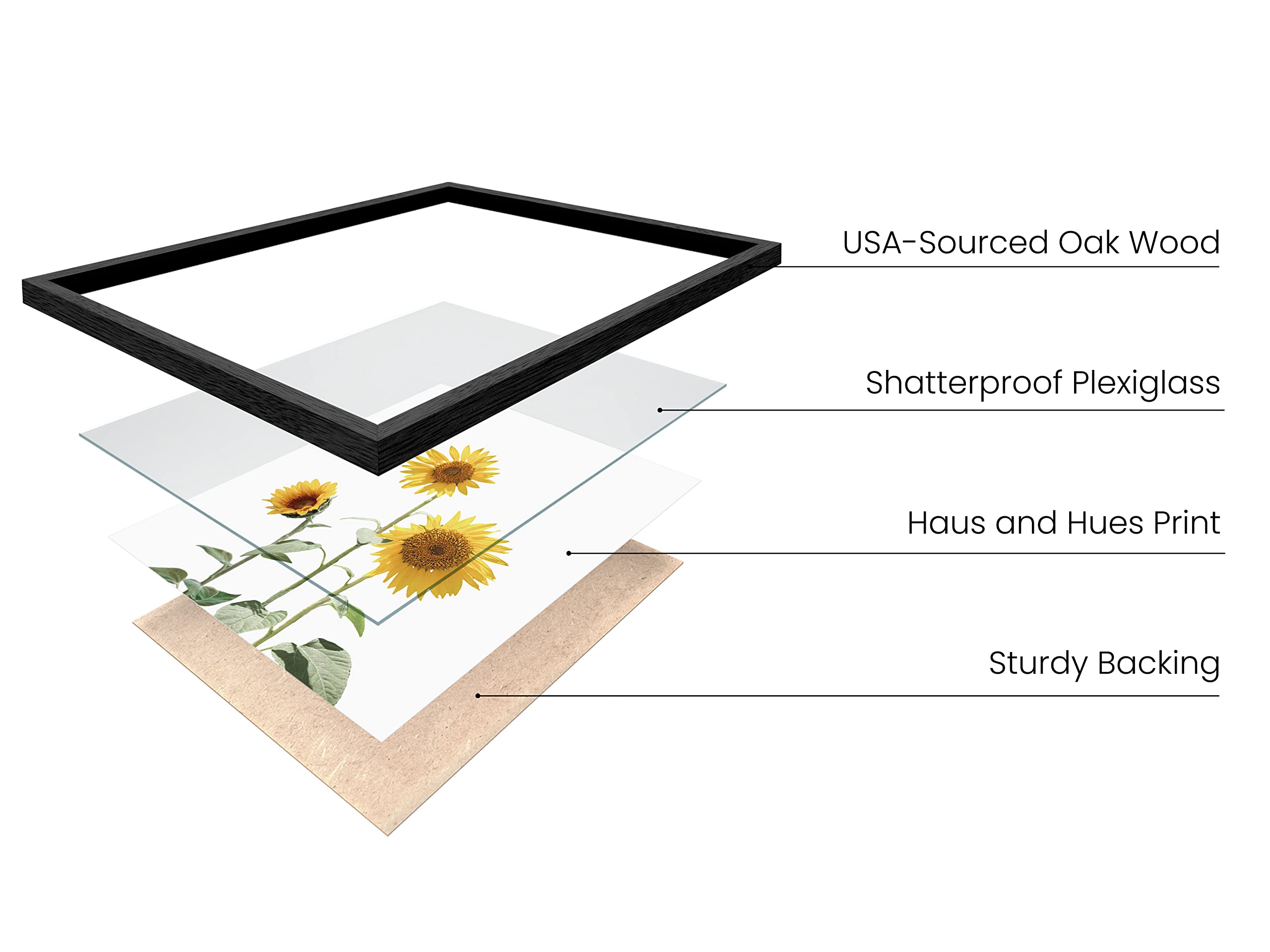 HAUS AND HUES Sunflower Wall Art Set - 4 Pack Framed Sunflower Paintings for Bedroom & Kitchen Decor (11x14, Black Frame) | Perfect for Farmhouse, Boho & Modern Home Aesthetic