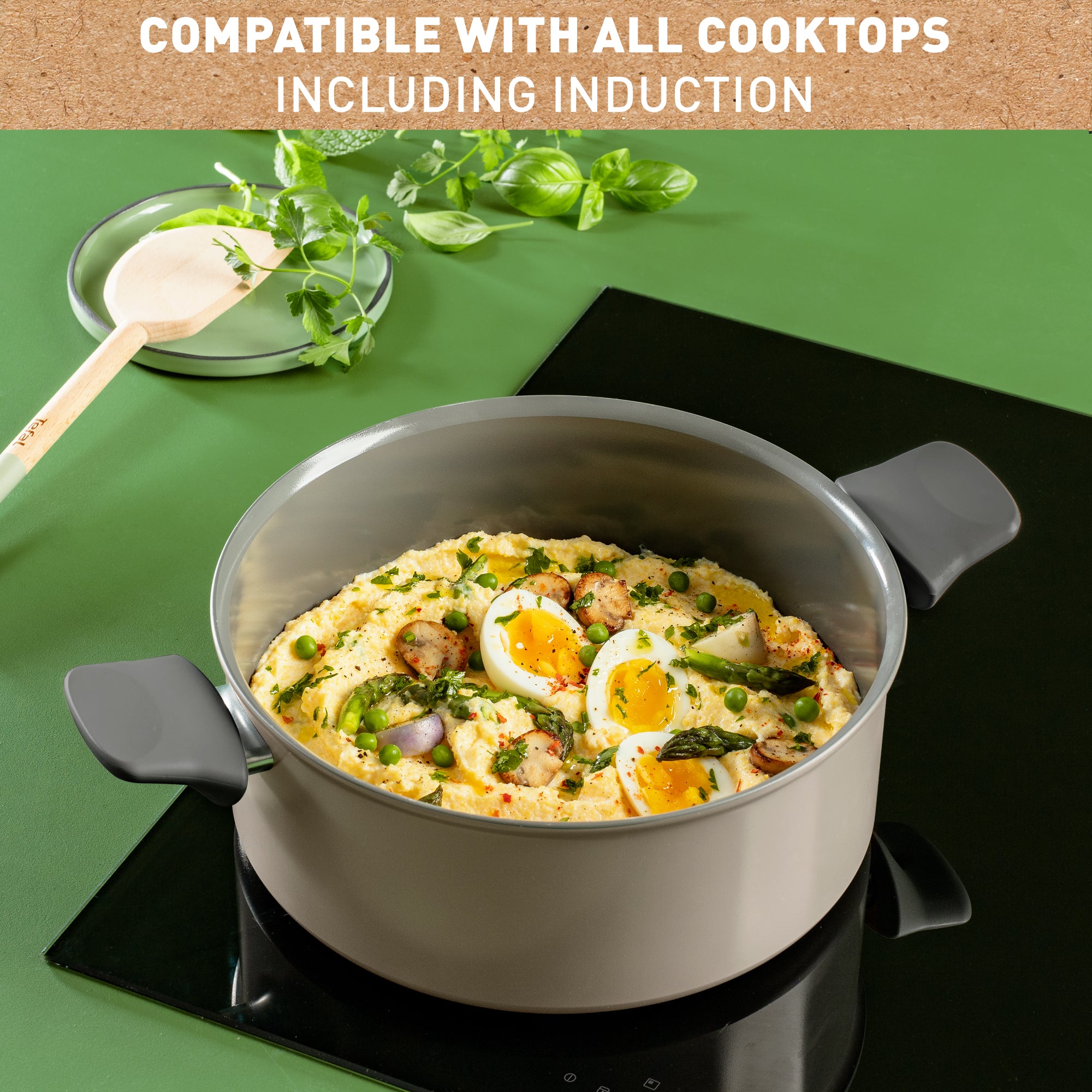 Tefal Revive Ceramic Induction Non-Stick Stewpot with Lid - 24cm (9.4 Inch) Heavy Duty Cookware for Soups, Stews & Slow Cooking - Perfect for Gas, Electric & Induction Stoves