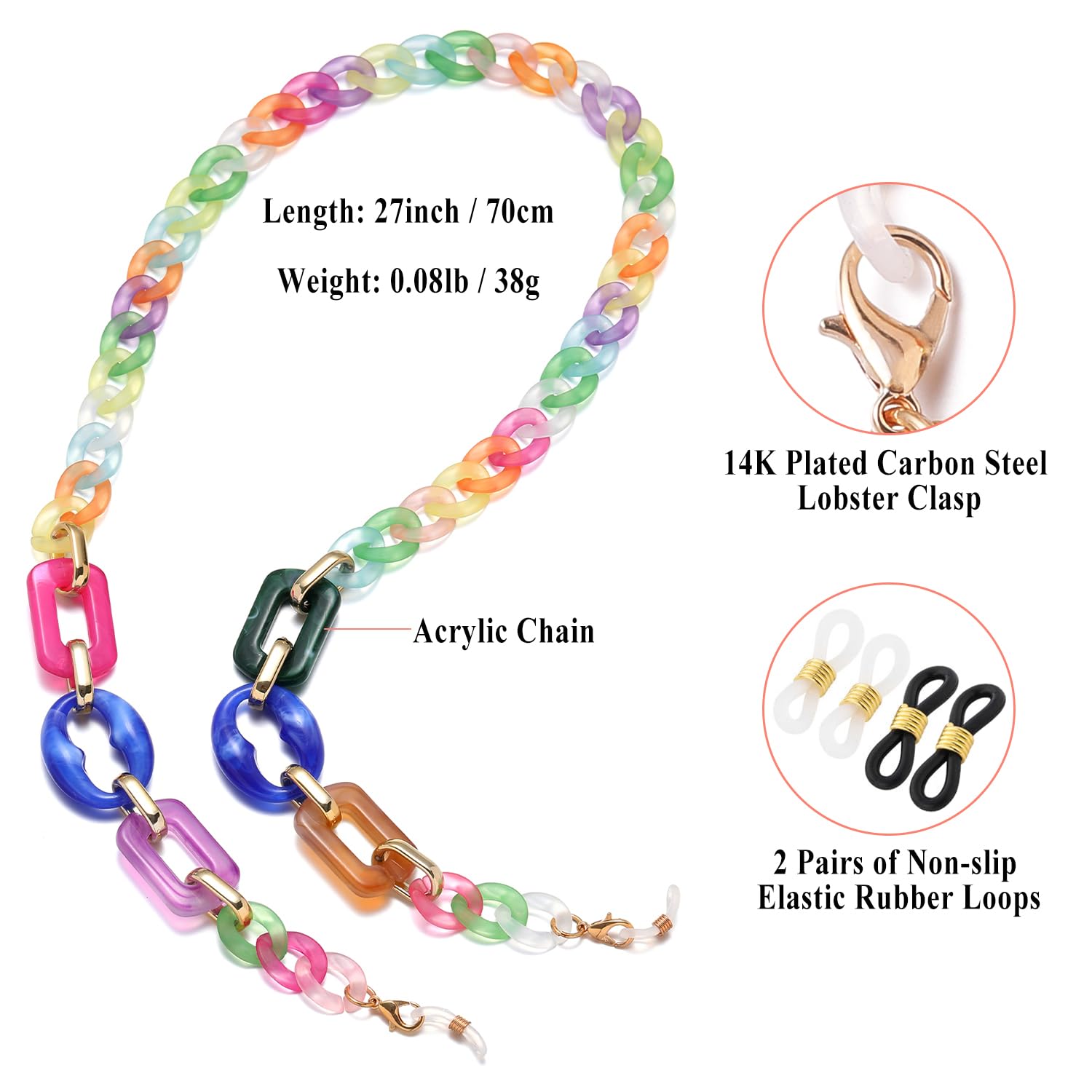 Stylish Acrylic Eyeglass Chain for Women - Fashionable Necklace-Style Glasses Holder - Perfect for Reading, Work, and Everyday Use