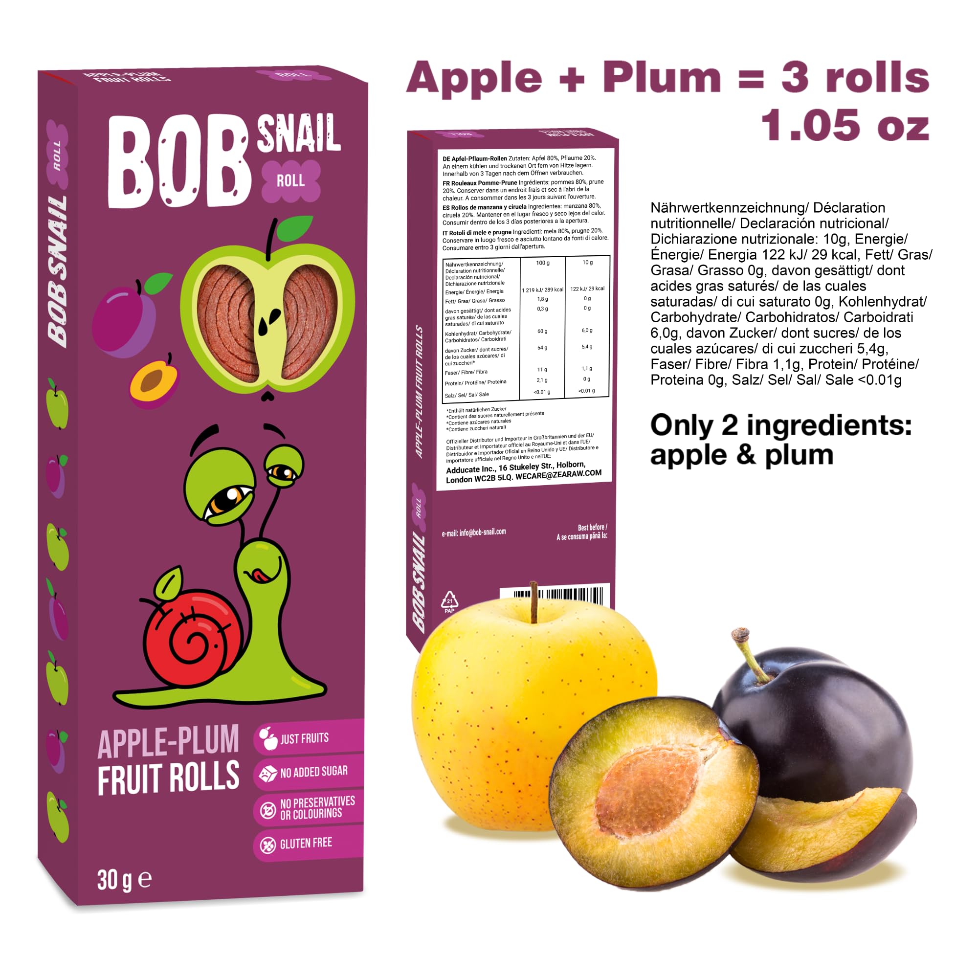 BOB SNAIL Healthy Fruit Roll Ups Variety Pack - 60 Individual Snack Packs with Natural Fruit Leather (Apple, Cherry, Plum, Pumpkin, Mint) - Vegan, Low Carb, Gluten-Free Snacks for Kids & Adults - Perfect for School Lunches, Office Snacks & On-the-Go Energy