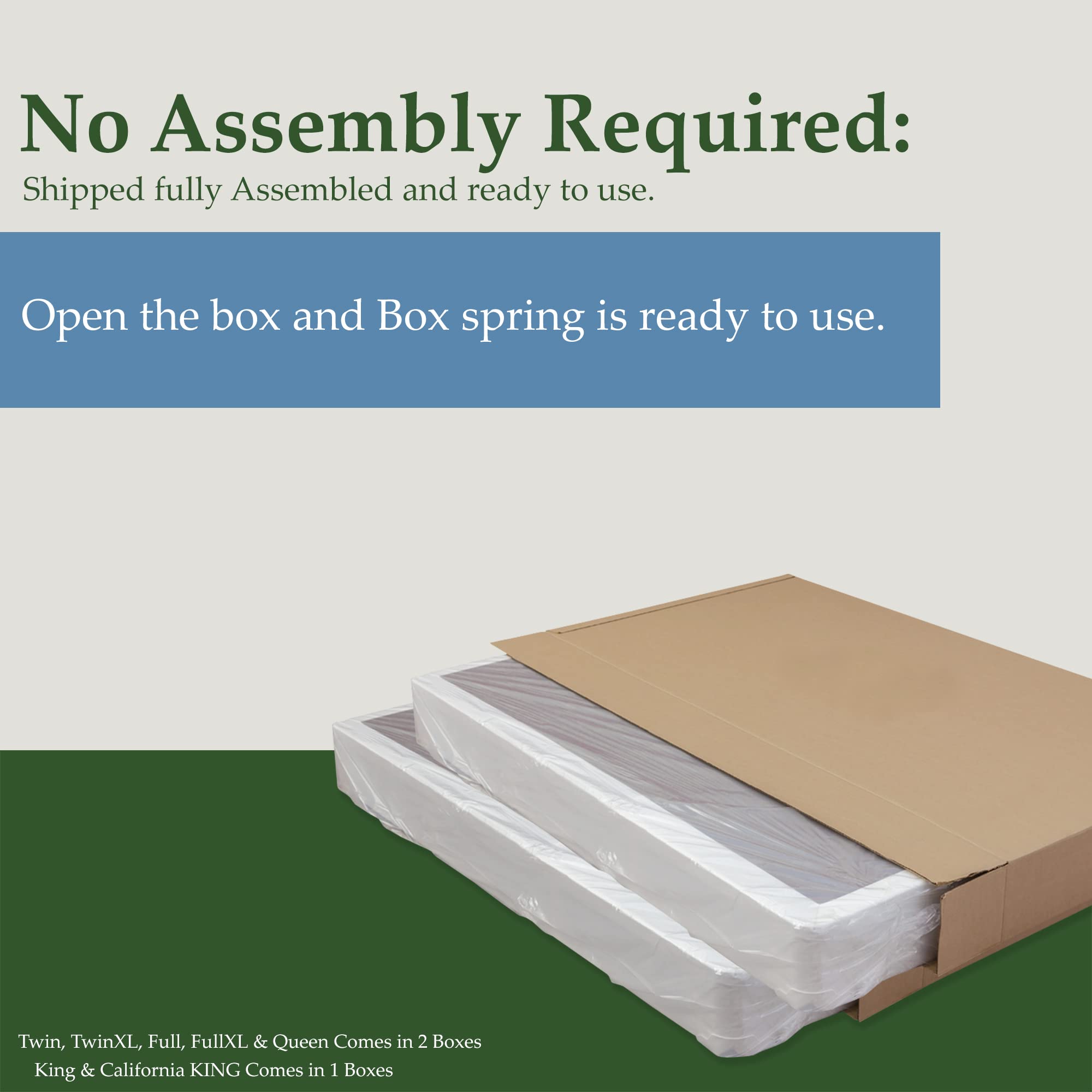 Spring Solution Wood Fully Assembled Traditional Box Spring/Foundation for Queen Mattress, White - Sturdy Support for Bedroom Comfort & Durability