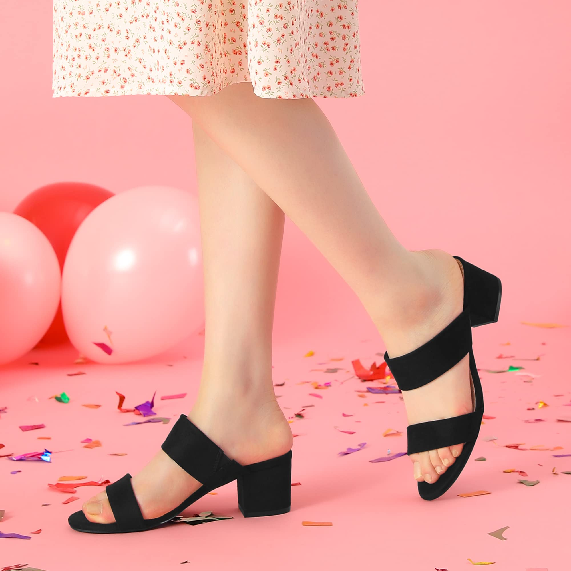 Perphy Women's Open Toe Dual Straps Block Heel Slide Sandals - Comfortable Summer Dress Shoes for Weddings, Parties & Office Wear