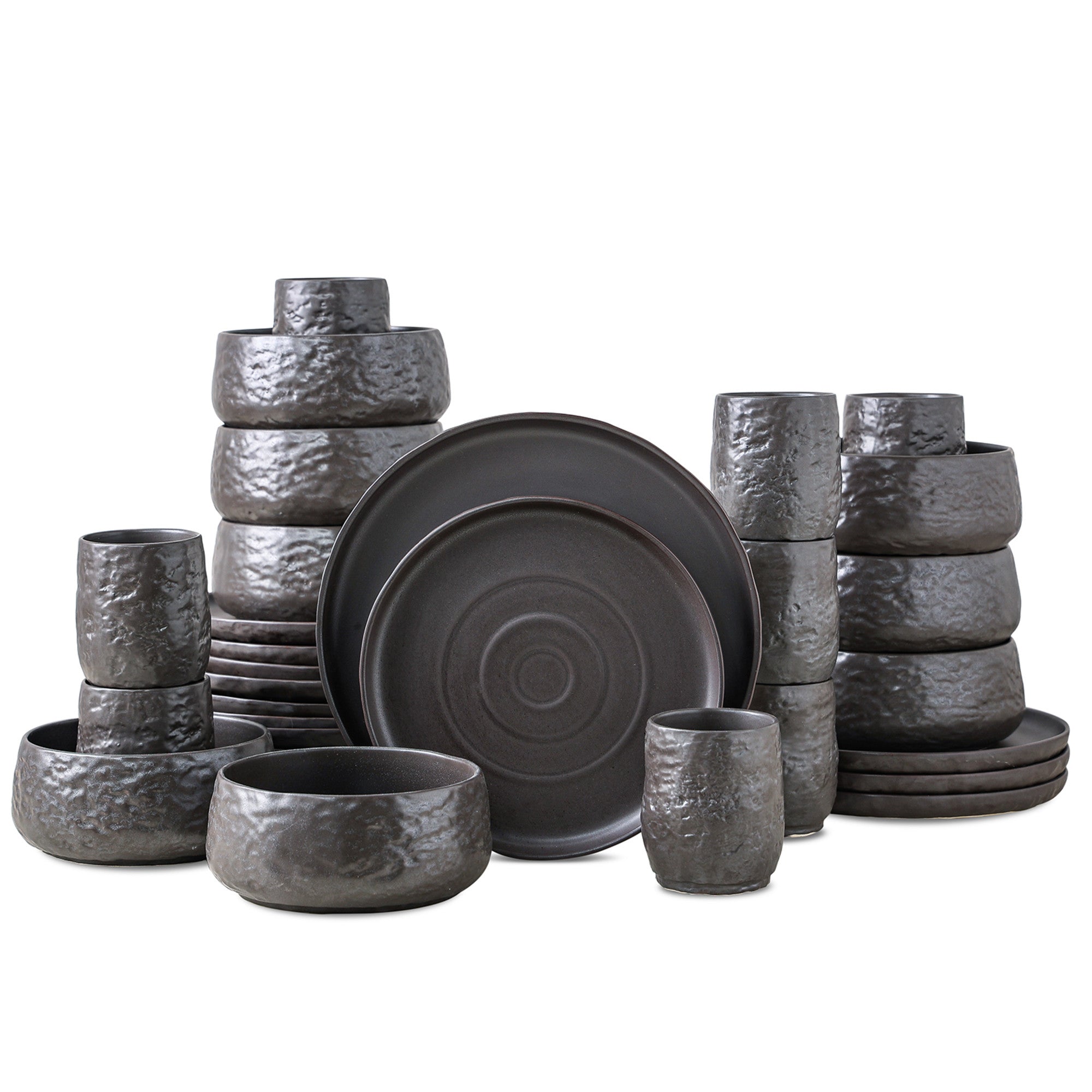 Premium Shosai Stoneware Dinnerware Set - 16-Piece Black Ceramic Plates, Bowls & Mugs - Durable & Stylish for Everyday Dining, Entertaining & Restaurant Use