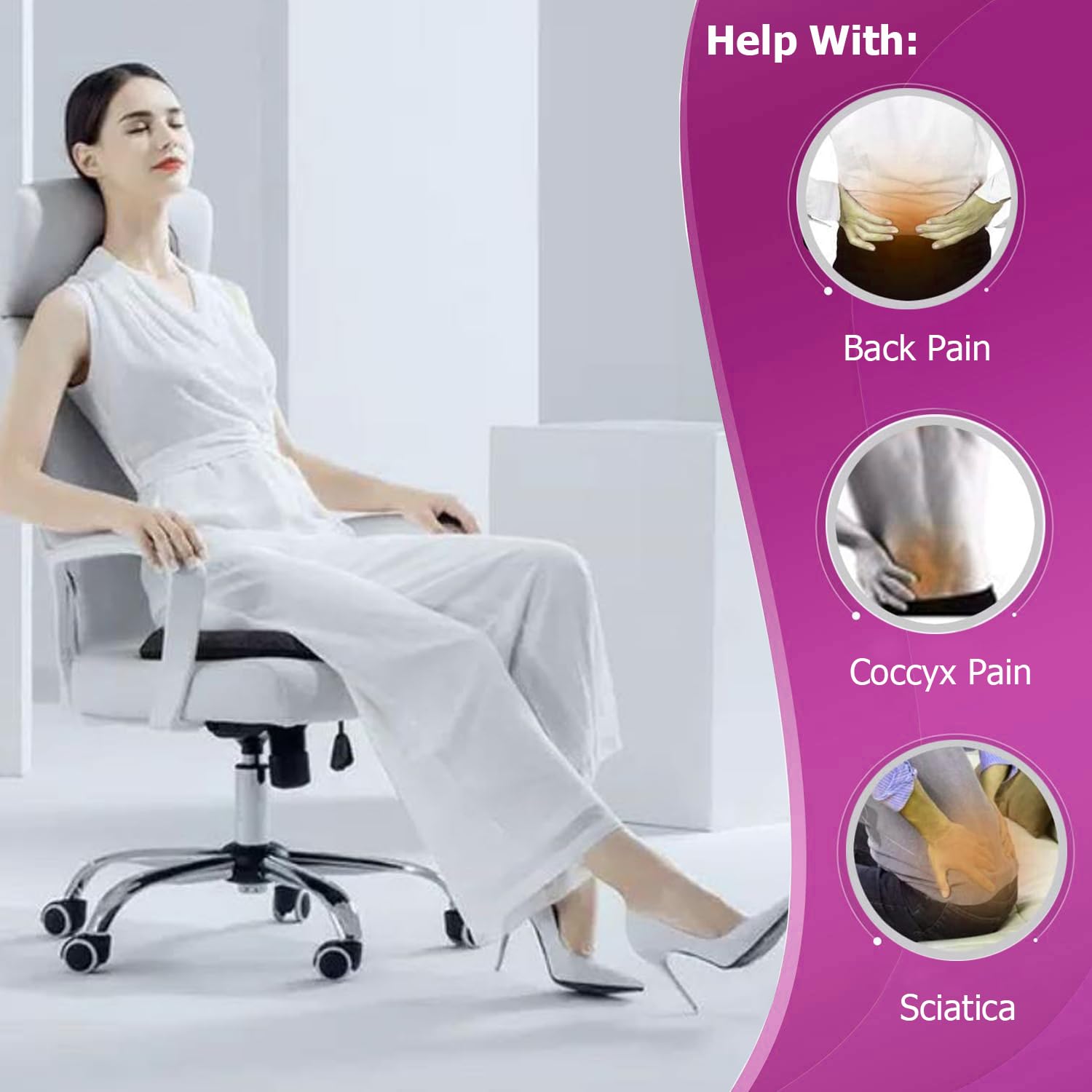 Premium Gel Seat Cushion for Tailbone & Sciatica Pain Relief - Non-Slip Memory Foam Chair Pad with Breathable Cover for Office, Home, Car & Wheelchair - Ergonomic Support for Back Pain (Standard, Violet) - Perfect for Long Sitting Sessions at Work, Driving or Post-Surgery Recovery