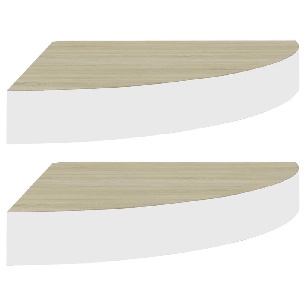CHARMMA 2-Pack Wall Corner Shelves - 9.8x9.8x1.4 Inch Oak & White MDF Floating Shelves (1.75kg) - Perfect for Bathroom Storage, Kitchen Organization & Living Room Decor
