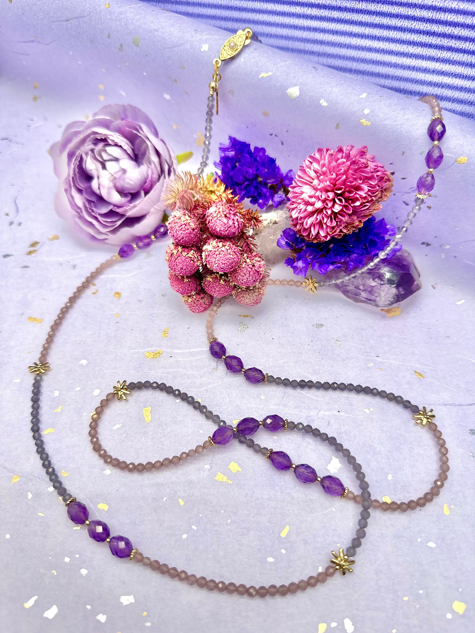 Purple Gemstone Long Necklace LN019 - Elegant & Versatile Jewelry for Women | Perfect for Parties, Weddings & Everyday Wear