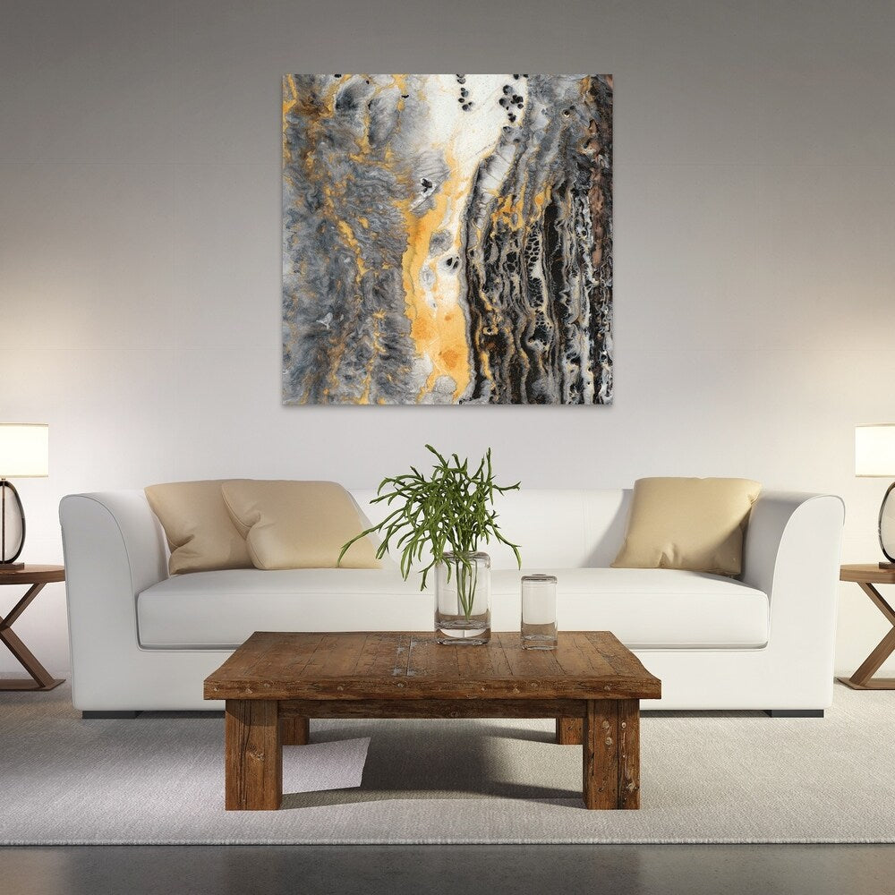 Abstract Gold Wall Art - Frameless Floating Tempered Glass Panel Print | Modern Home & Office Decor for Living Room, Bedroom, Dining Area